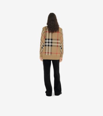Check Wool Blend Cardigan in Archive beige - Women | Burberry 