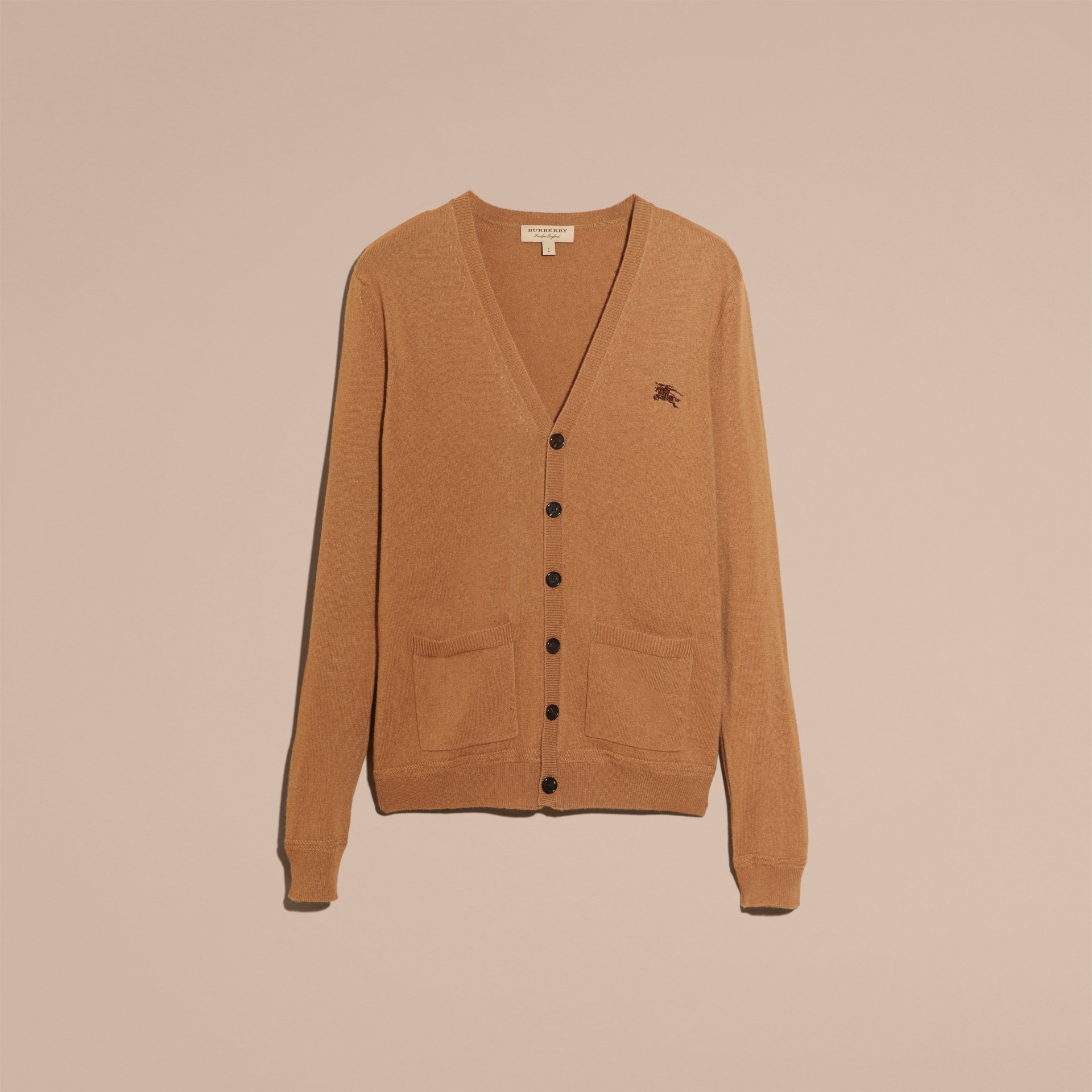 VNeck Cashmere Cardigan Mid Camel Burberry