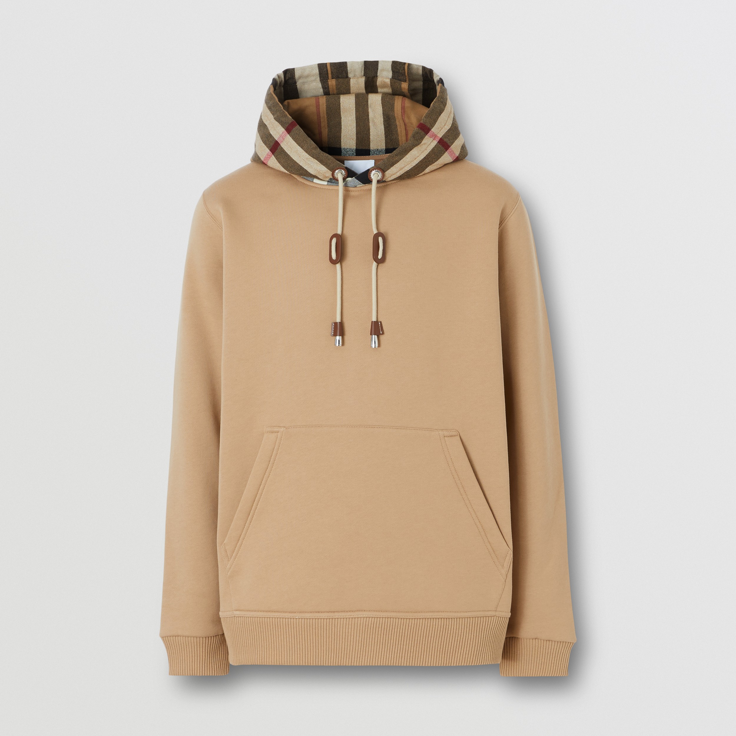 Check Hood Cotton Blend Hoodie in Camel - Men | Burberry® Official - 4