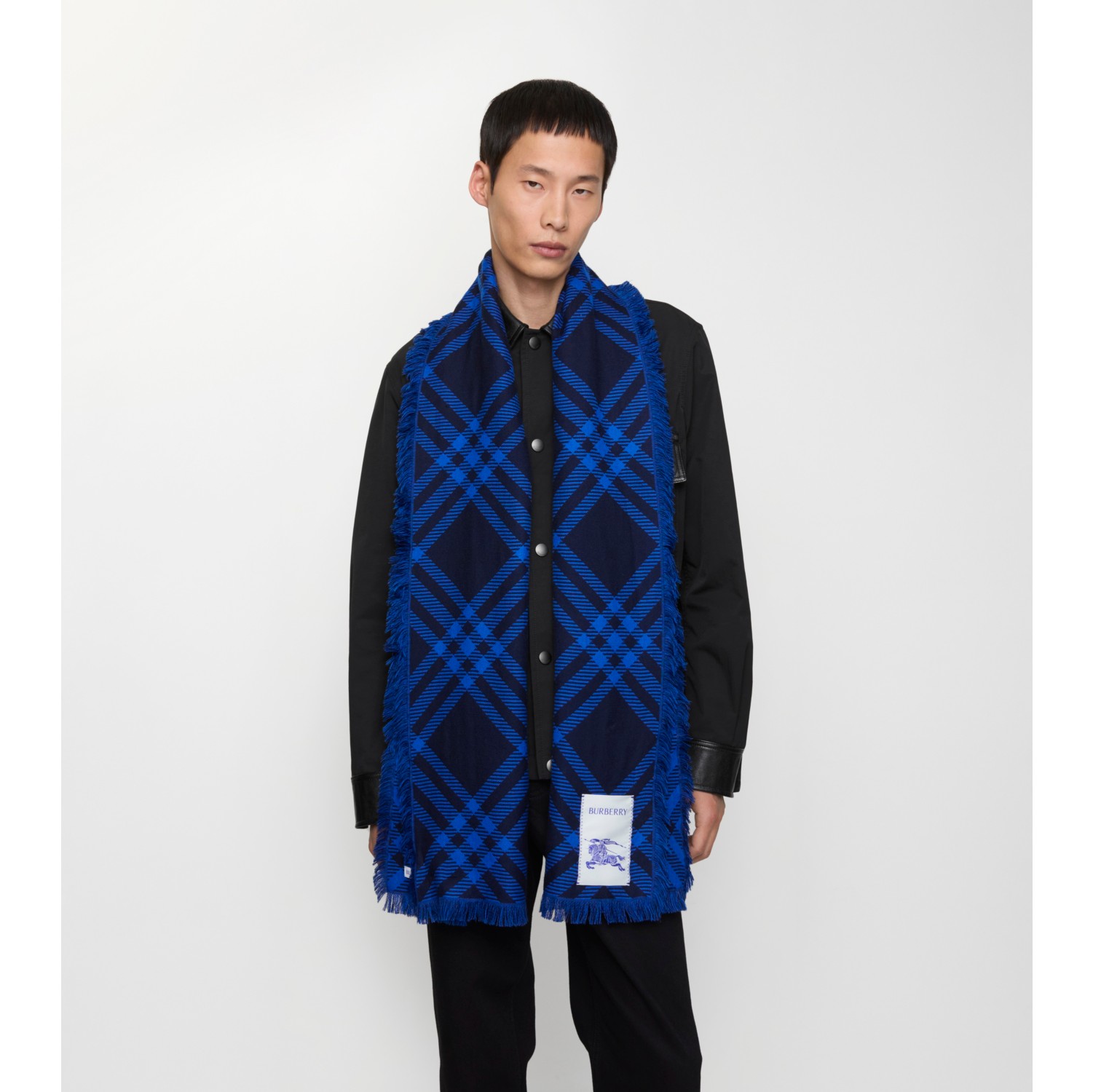 Wide Check Wool Silk Scarf in Ink/blue | Burberry® Official