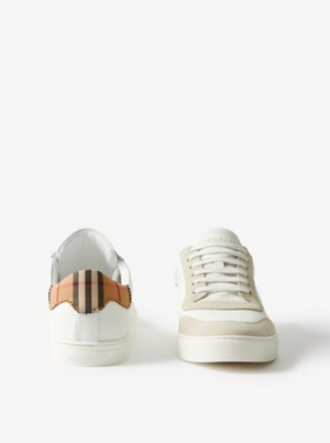 Leather, Suede and Check Cotton Sneakers