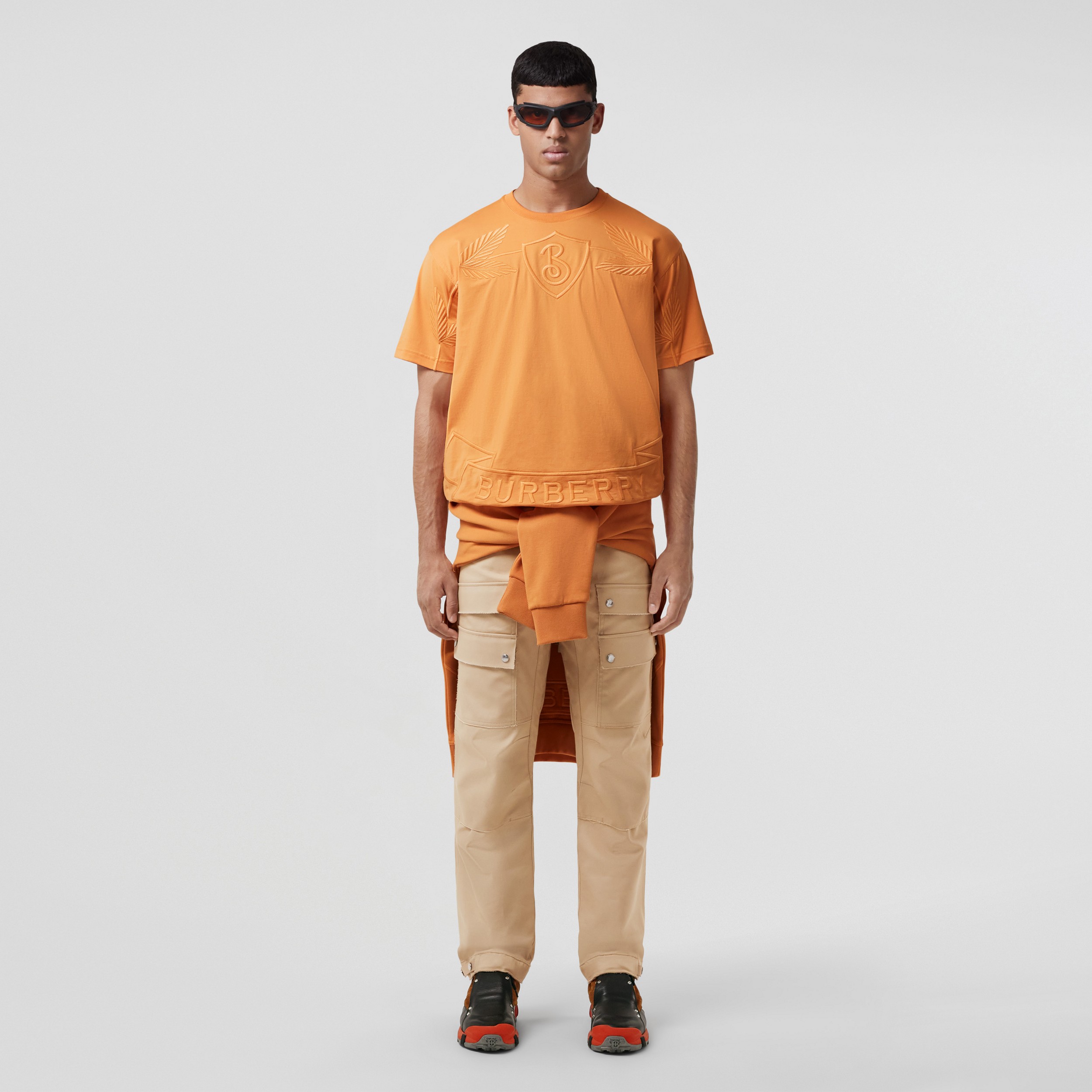 Embroidered Oak Leaf Crest Cotton T-shirt in Dusty Orange - Men | Burberry® Official - 1