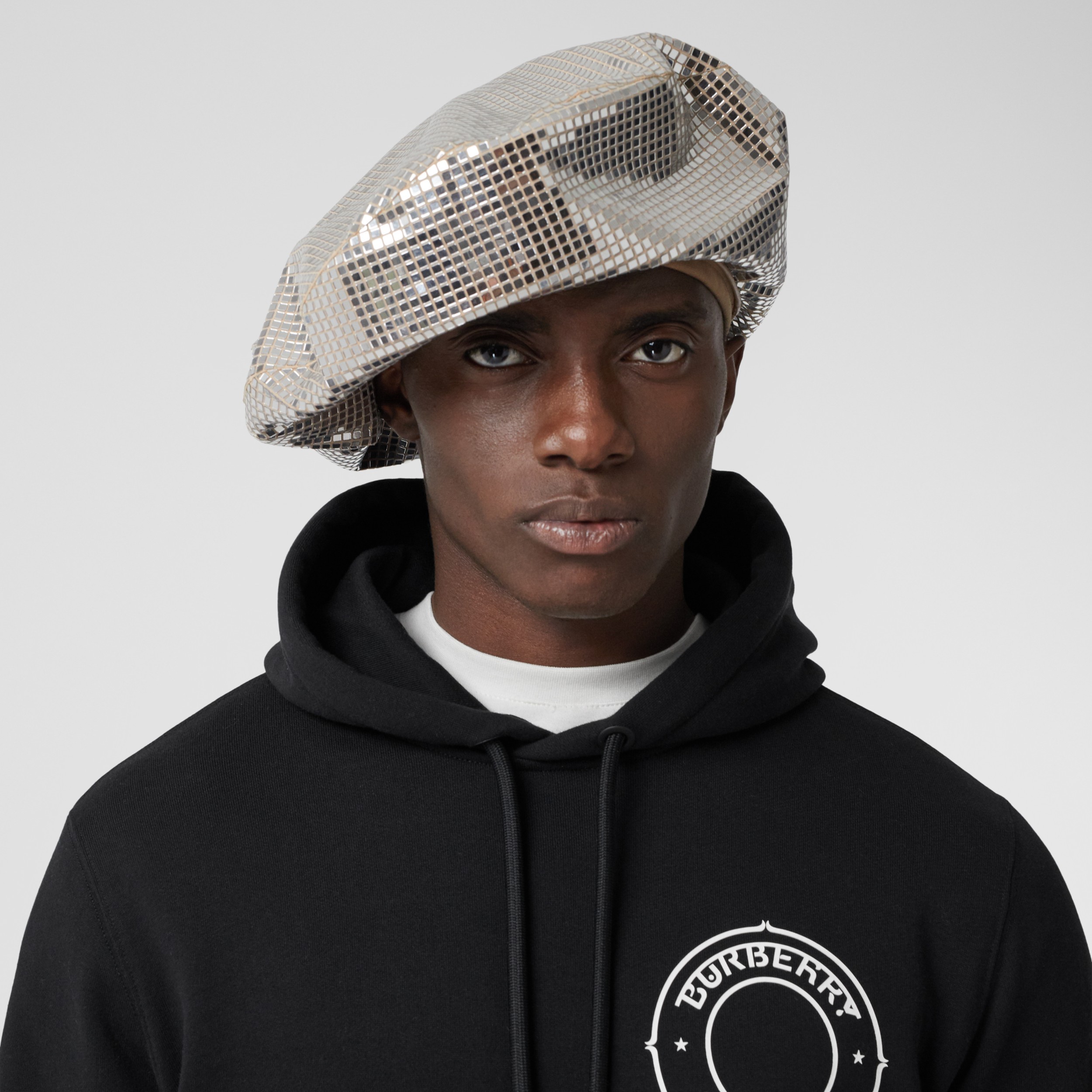 Mirrored Stretch Jersey Oversized Beret in Silver | Burberry United States
