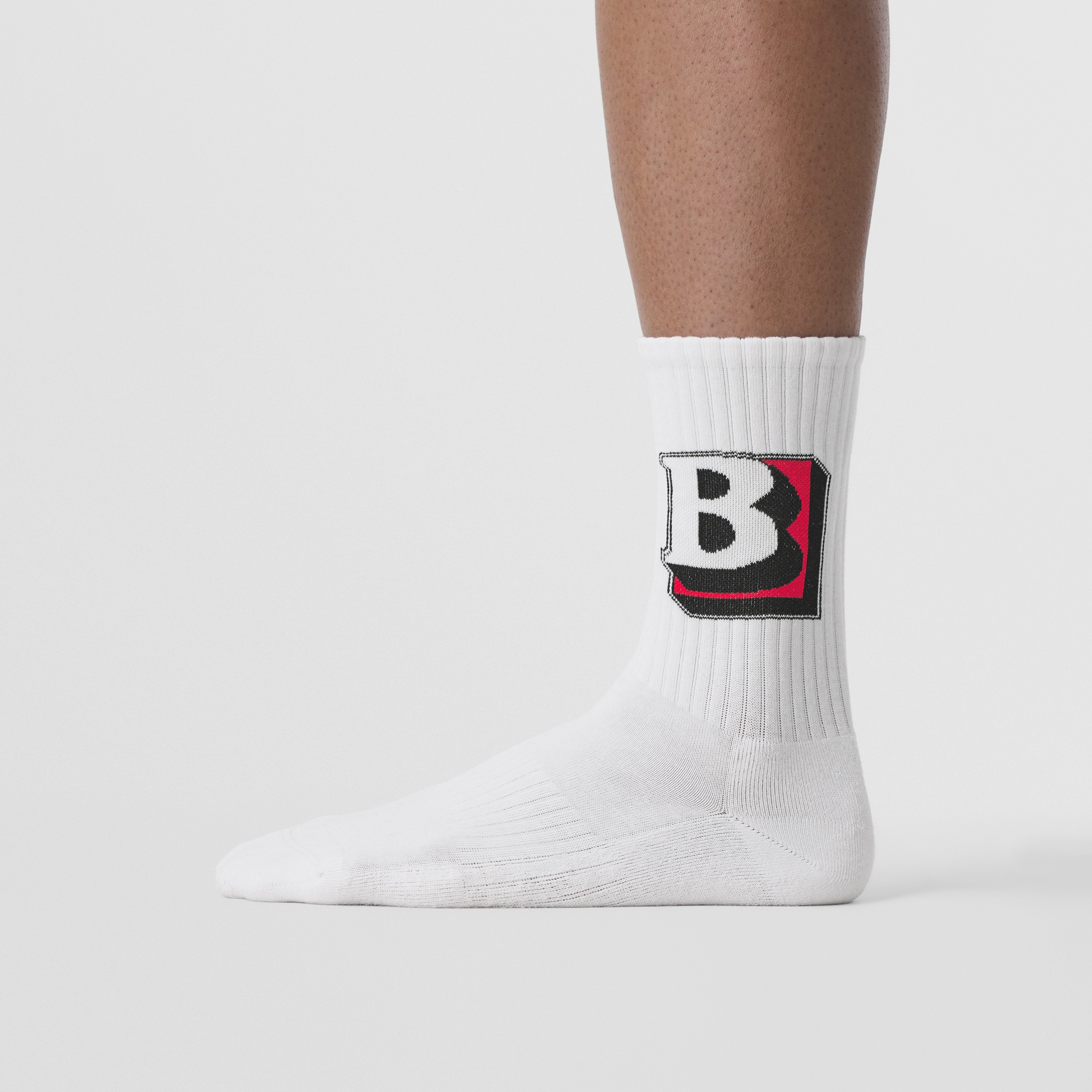 Letter Graphic Intarsia Cotton Blend Socks in White | Burberry® Official - 3