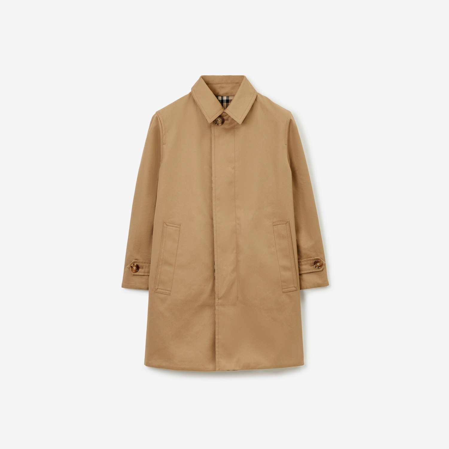Check Cotton Gabardine Reversible Car Coat in Archive Beige | Burberry® Official