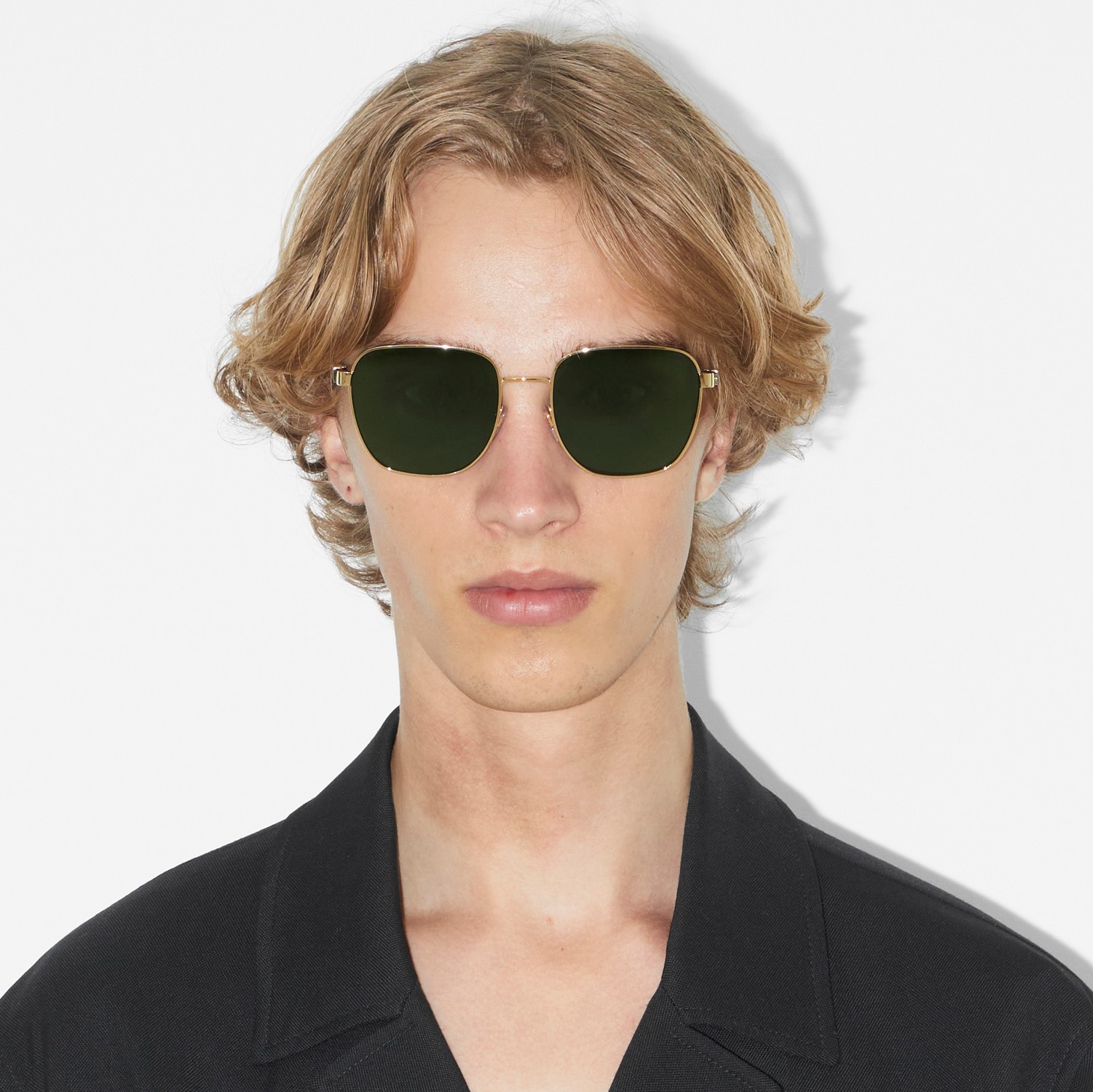 Stripe Detail Square Frame Sunglasses in Light Gold - Men | Burberry® Official