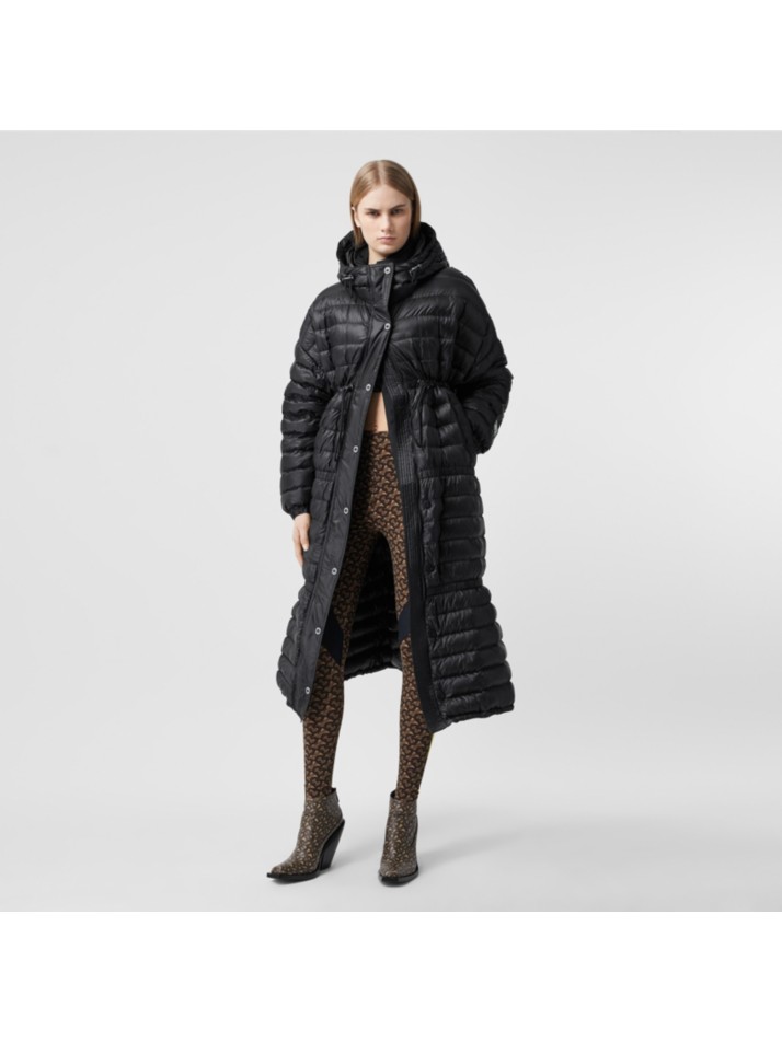 徽标带饰轻盈连帽羽绒服