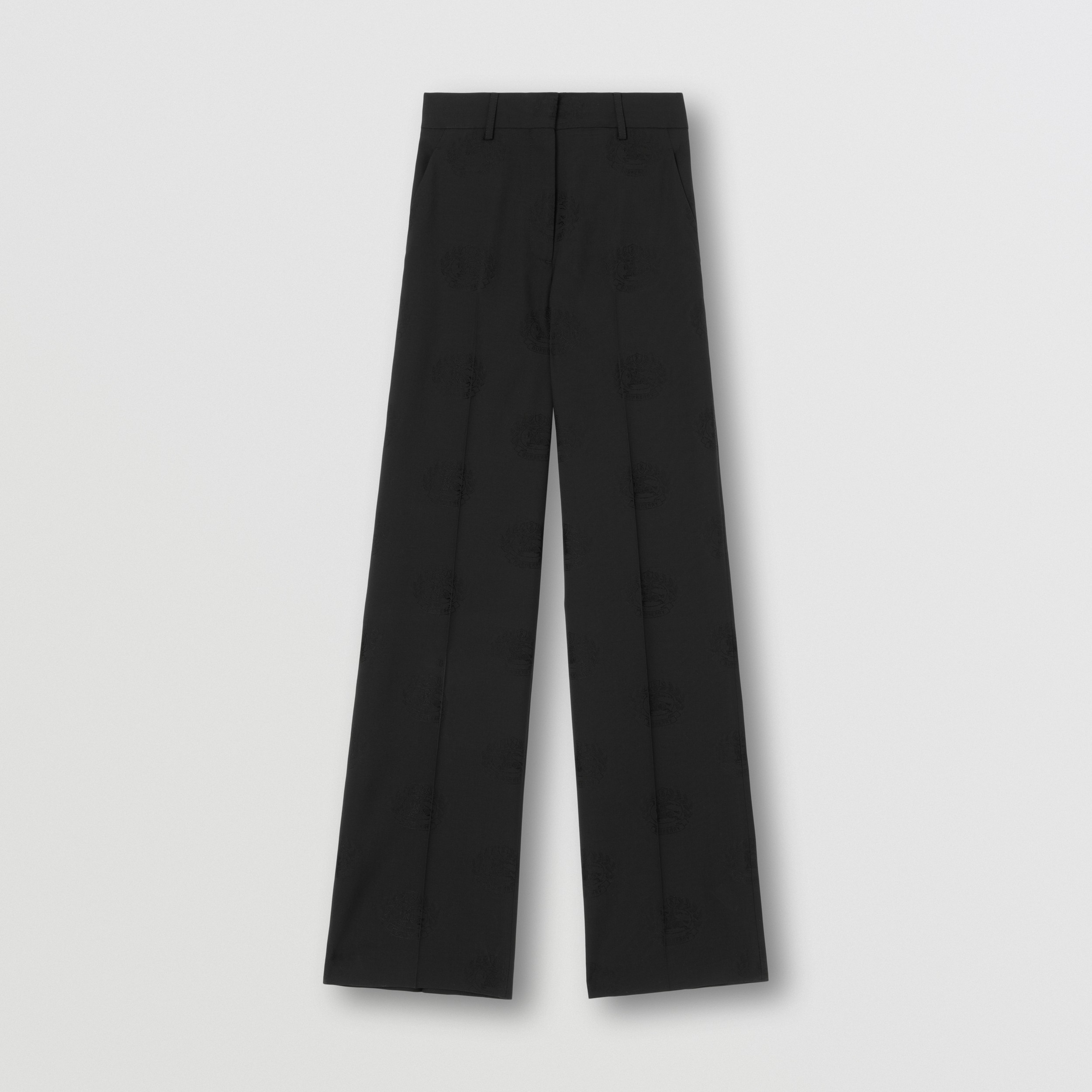 Custom Fit EKD Wool Cotton Jacquard Wide-leg Trousers in Black - Women | Burberry® Official - 4