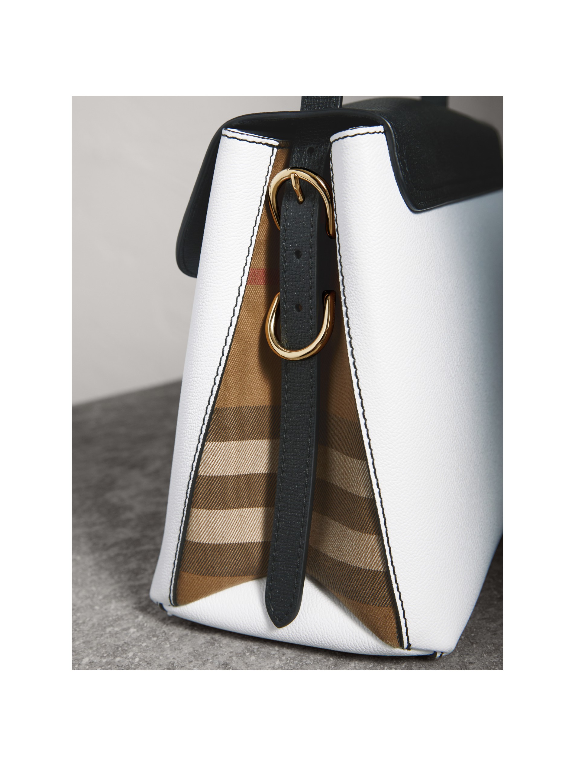 中号house 格纹拼双色皮革托特包 产品图片11