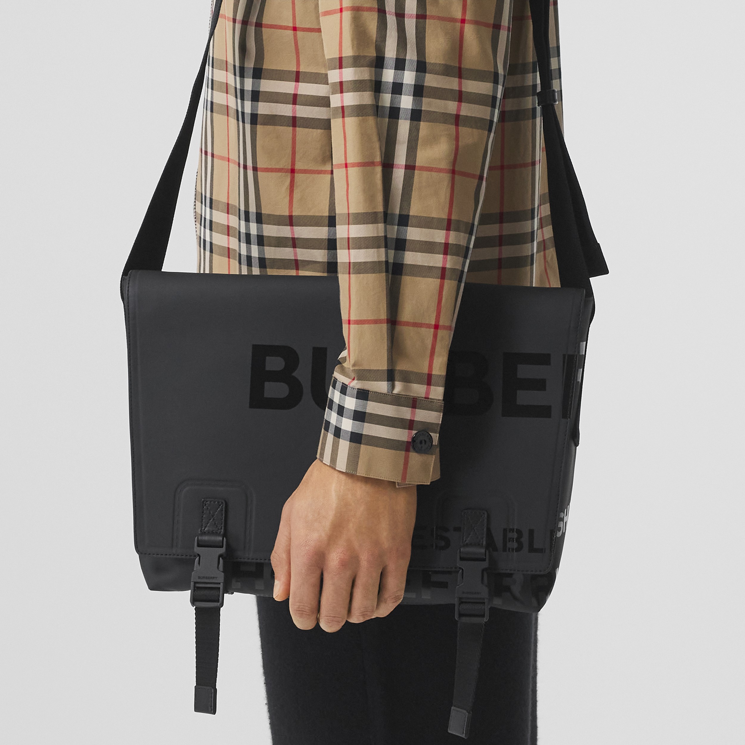 Horseferry Print Coated Canvas Messenger Bag in Black - Men | Burberry® Official - 3