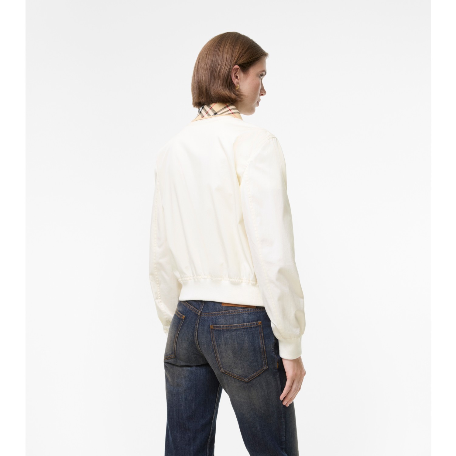 Cropped Tropical Gabardine Hayfield Harrington Jacket in Tundra white - Women | Burberry® Official