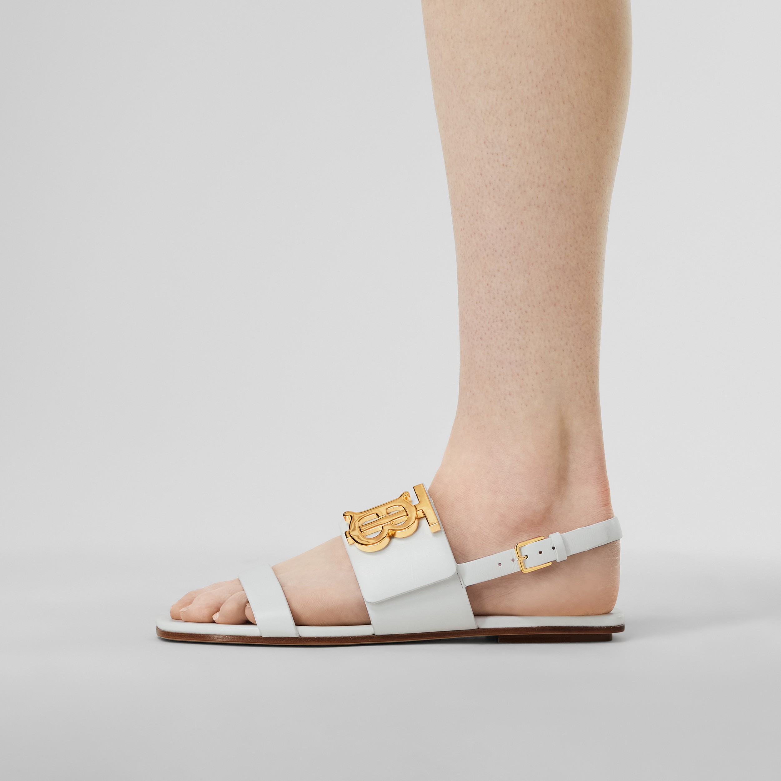 Monogram Motif Leather Sandals in White - Women | Burberry® Official - 3