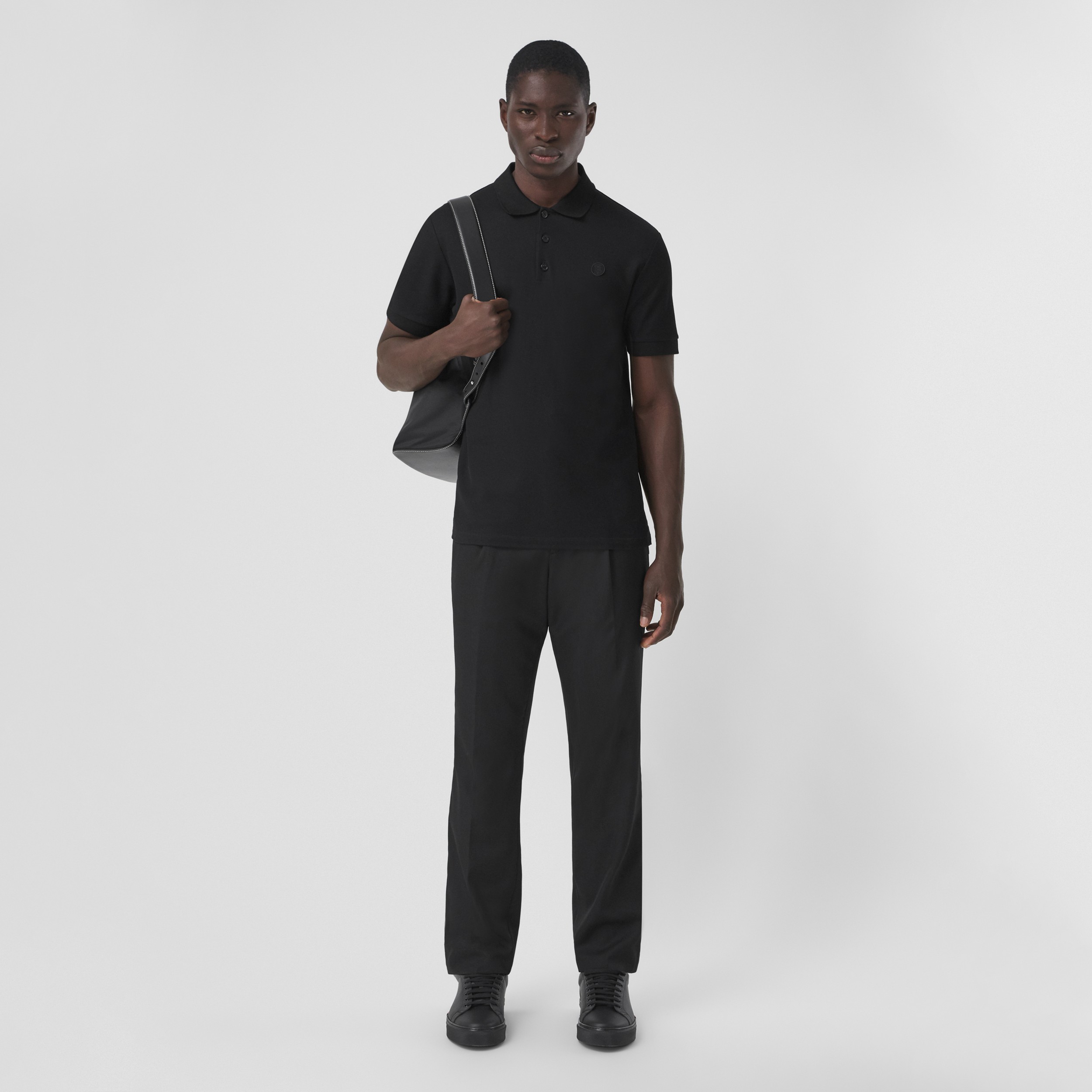 Monogram Motif Cotton Piqué Polo Shirt in Black - Men | Burberry® Official - 4