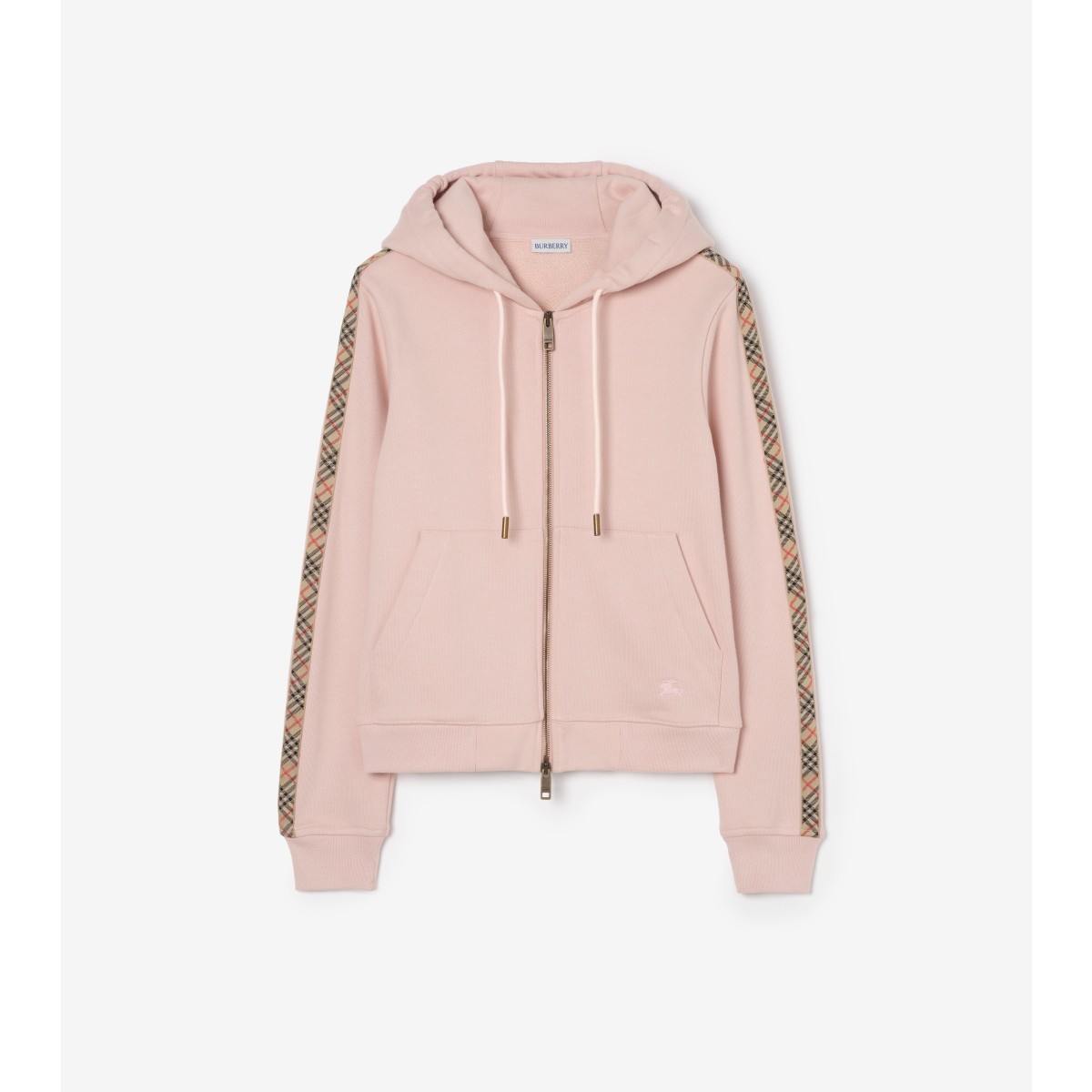  Check Trim Cotton Zip Hoodie