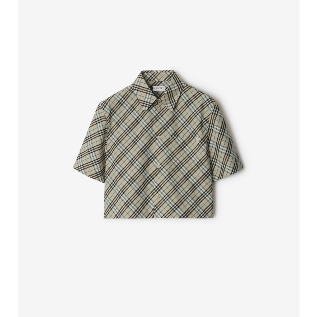Burberry Check Short-sleeve Crop Button-down Shirt In Husk