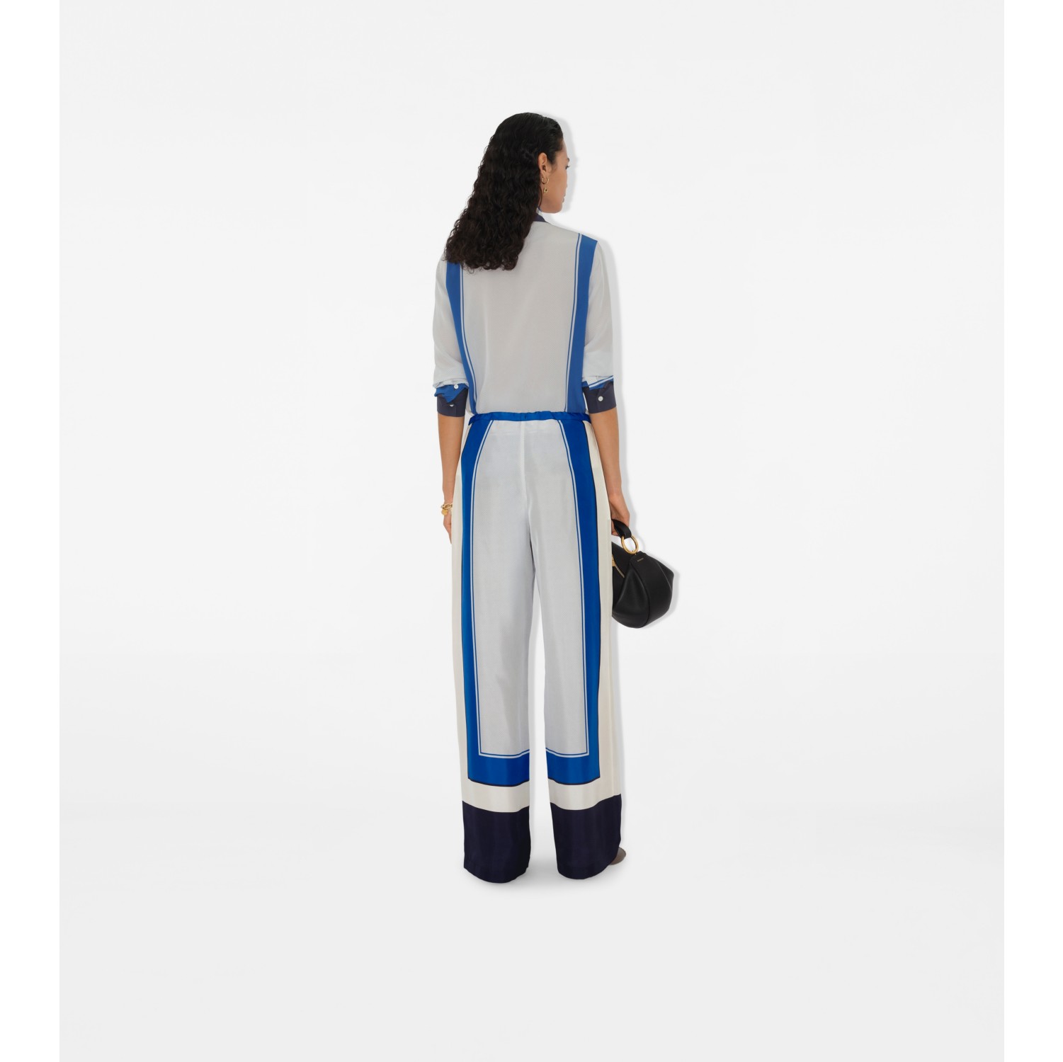 Knight Stamp Box Silk Poplin Trousers in Ink - Women | Burberry® Official