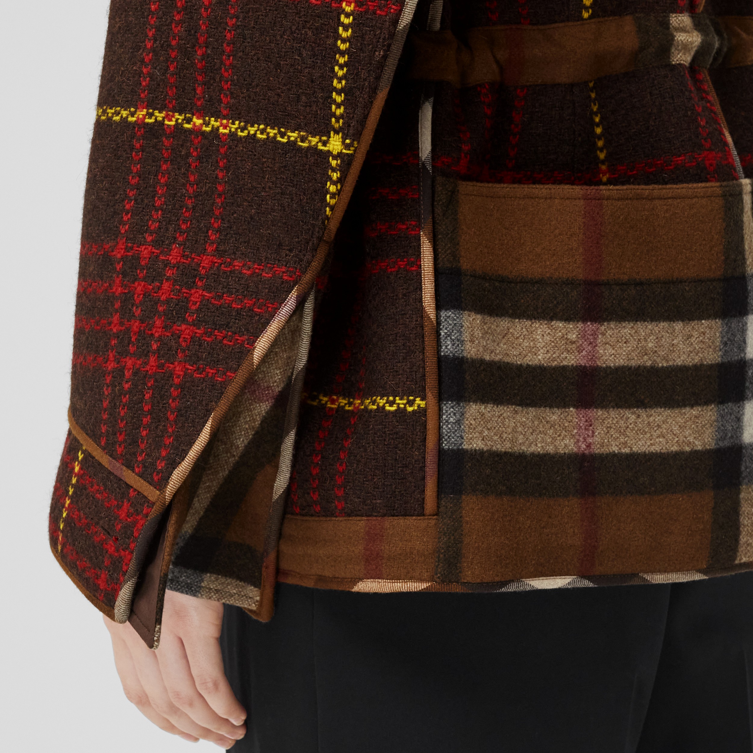 Zip Detail Check Technical Wool Field Jacket in Dark Brown - Women | Burberry® Official - 4