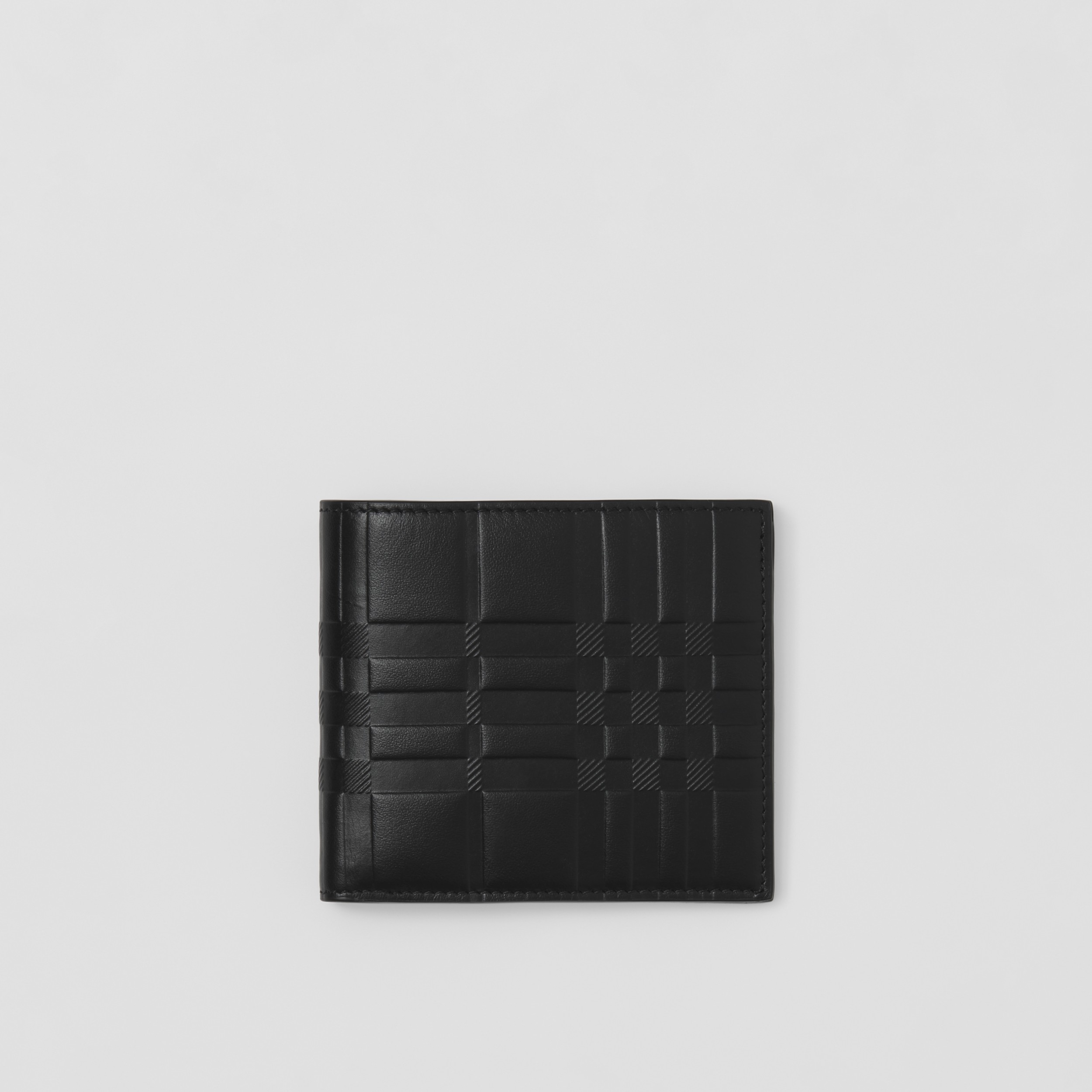 Embossed Check Leather Bifold Wallet in Black | Burberry® Official - 1