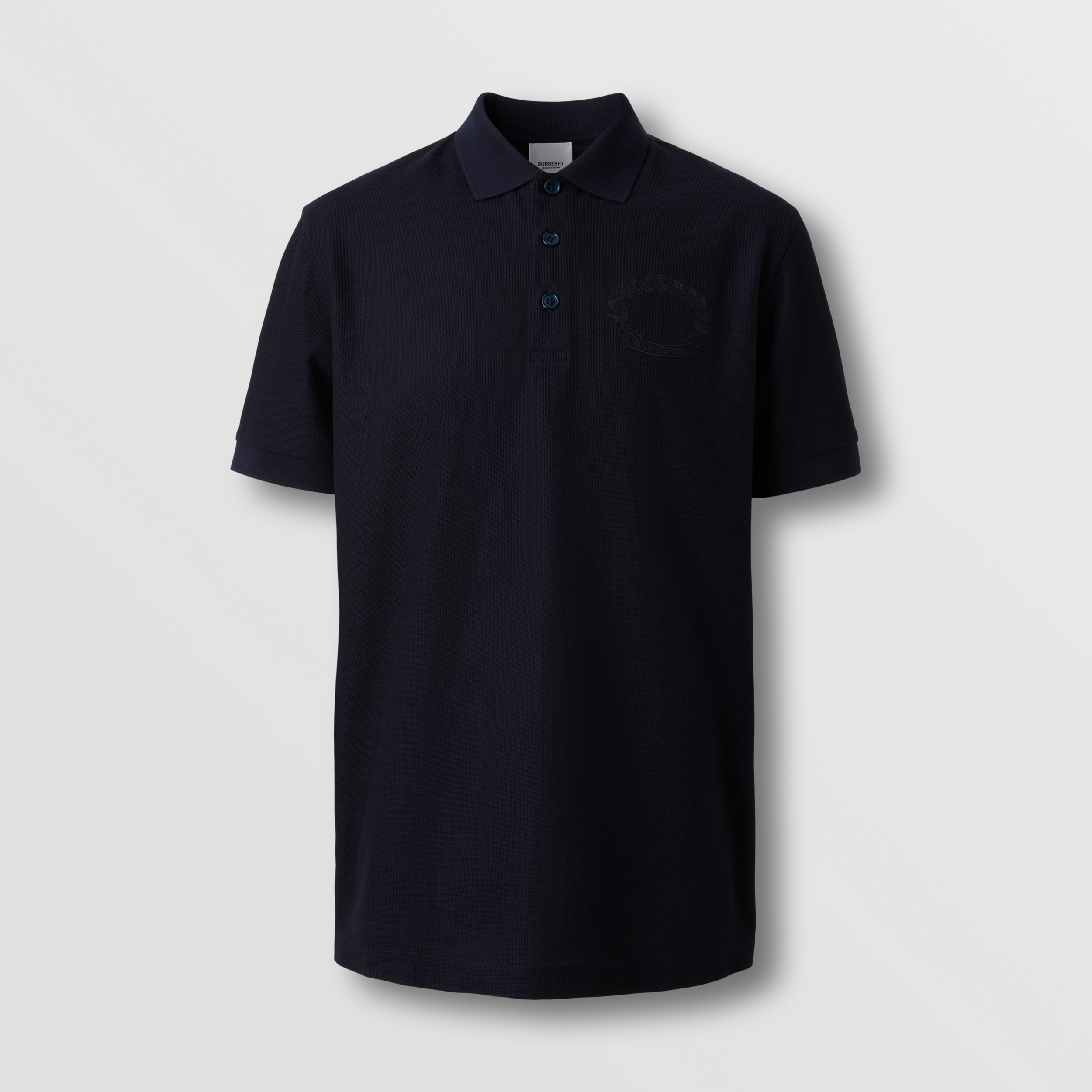 Embroidered Oak Leaf Crest Cotton Piqué Polo Shirt in Coal Blue - Men | Burberry® Official - 4