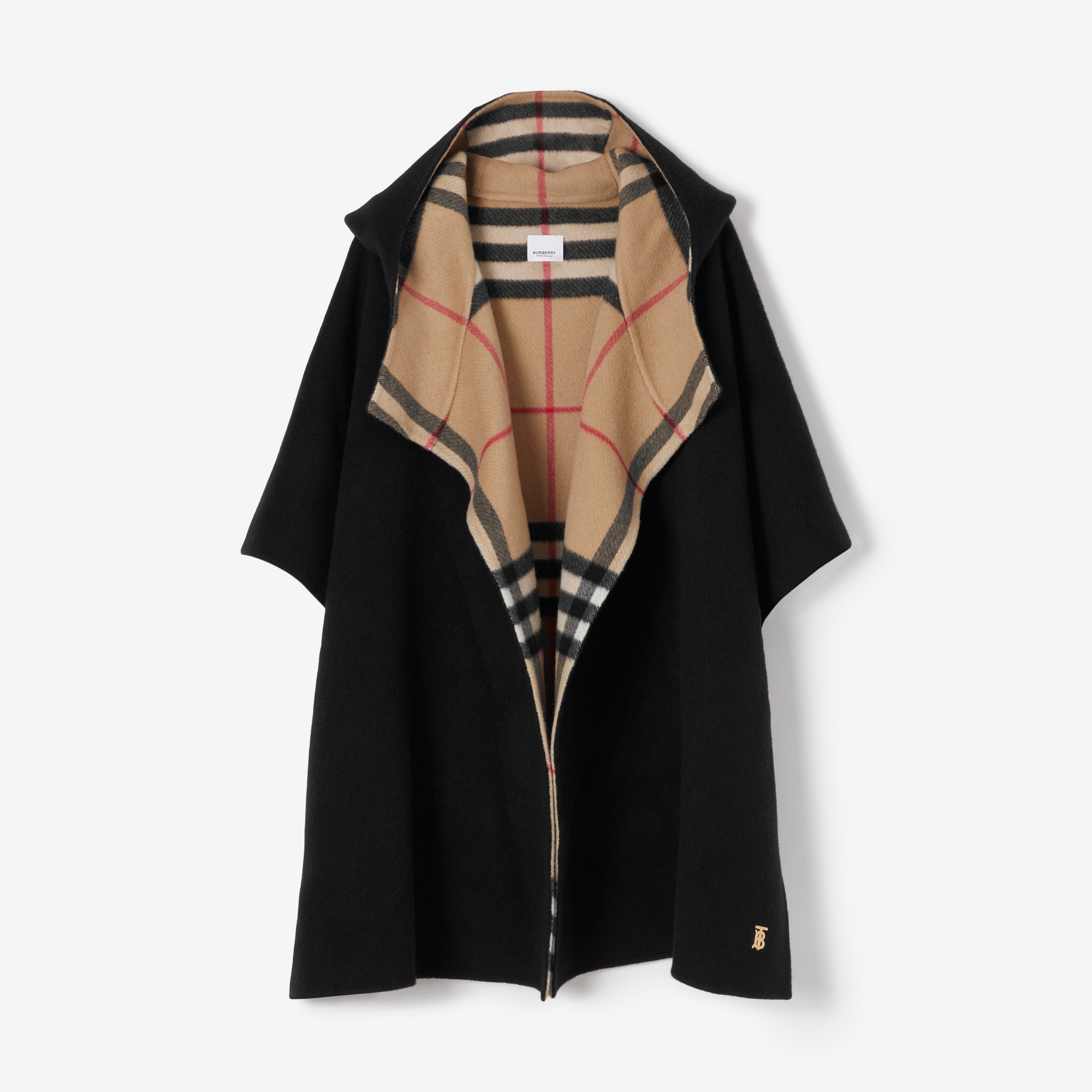 Cashmere Reversible Hooded Cape in Black/archive Beige | Burberry® Official - 1