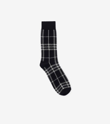 Check Cotton Nylon Blend Socks in Black/calico beige | Burberry® Official