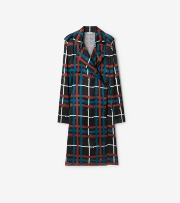 Belt Check Viscose Trench Dress in Petrol blue - Women | Burberry