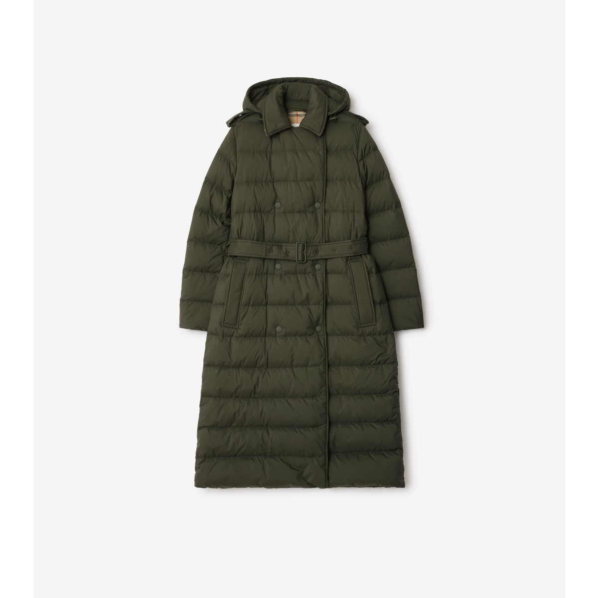 Burberry Kent Belted Padded Trench Coat In Gray