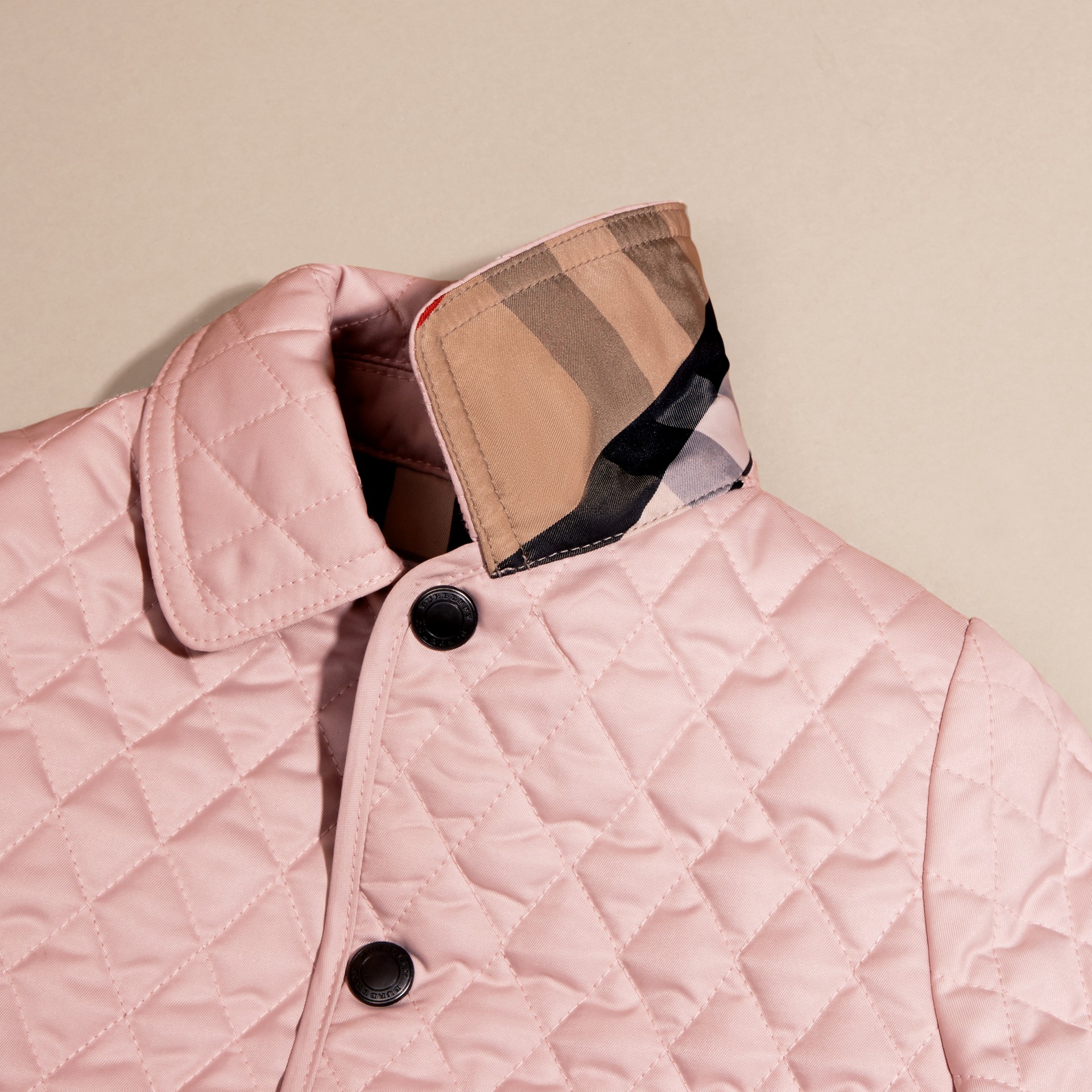 Check Detail Diamond Quilted Jacket in Powder Pink | Burberry United States