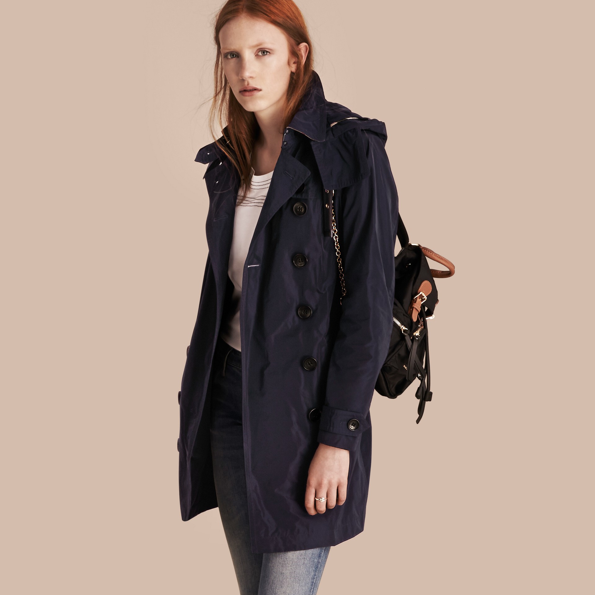 Ruffle Bottom Trench Coat Tradingbasis Tropical Gabardine Trench Coat With Ruffle Detail Storm Blue Gallery Image 4