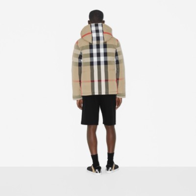 Reversible Exaggerated Check Nylon Puffer Jacket in Archive Beige