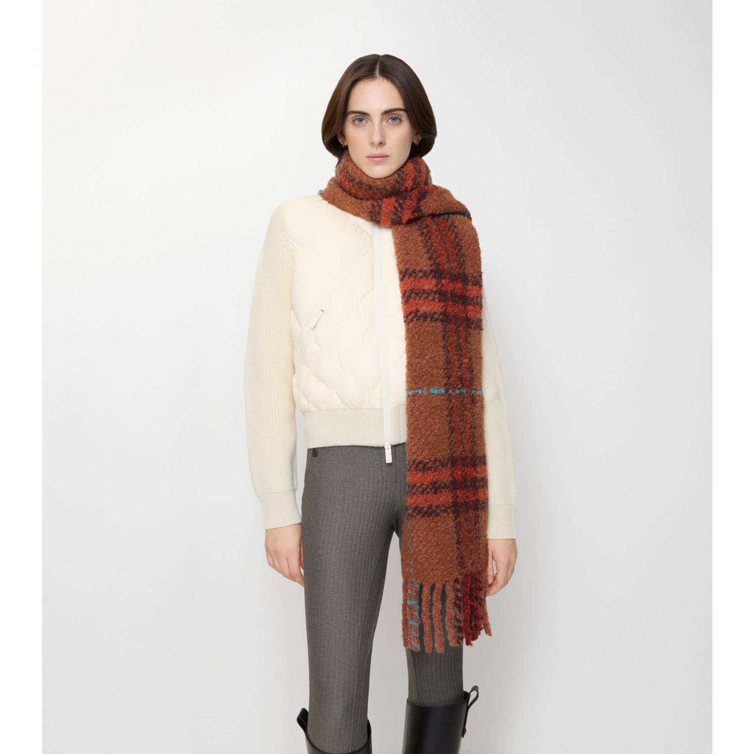 Check Alpaca Wool Blend Bouclé Scarf in Ginger brown | Burberry® Official