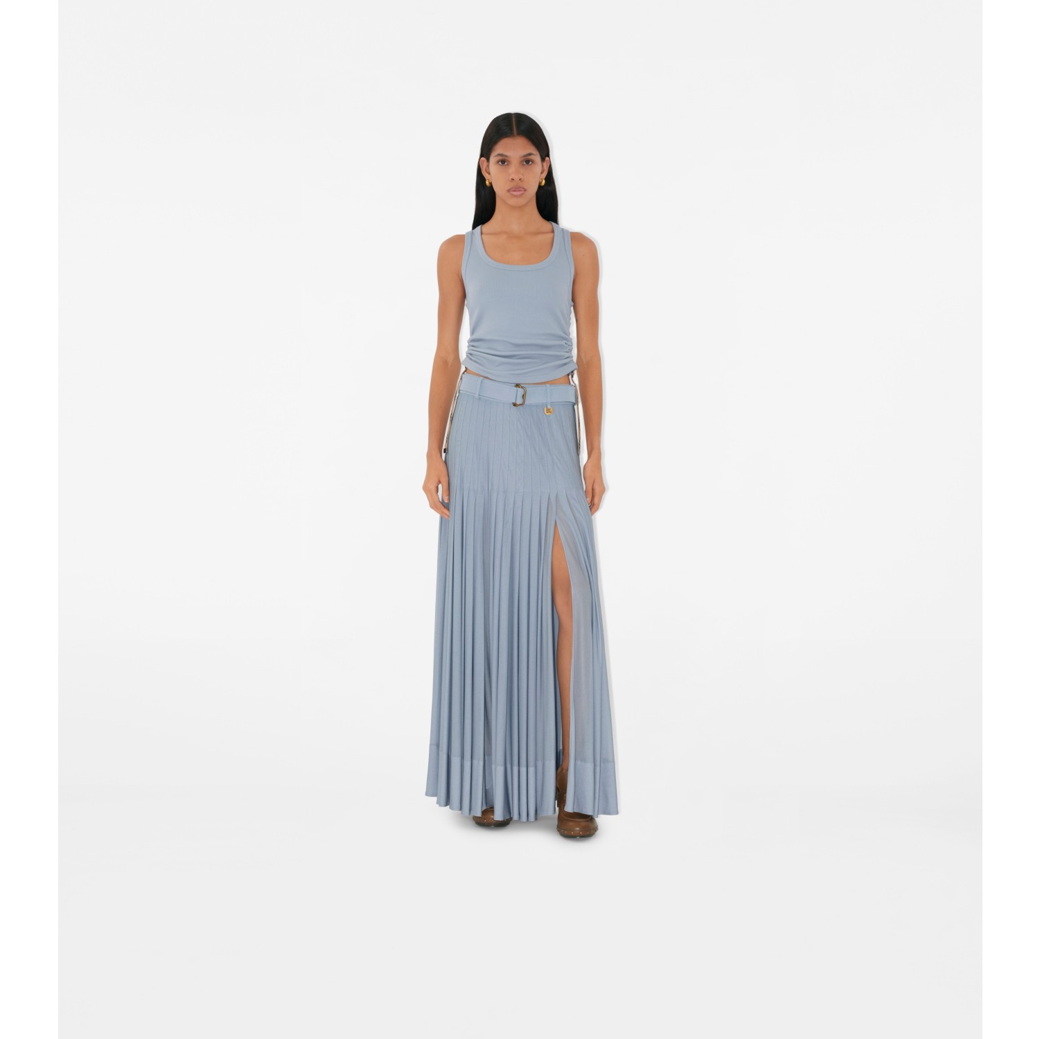 Pleated Crepe Jersey Maxi Skirt