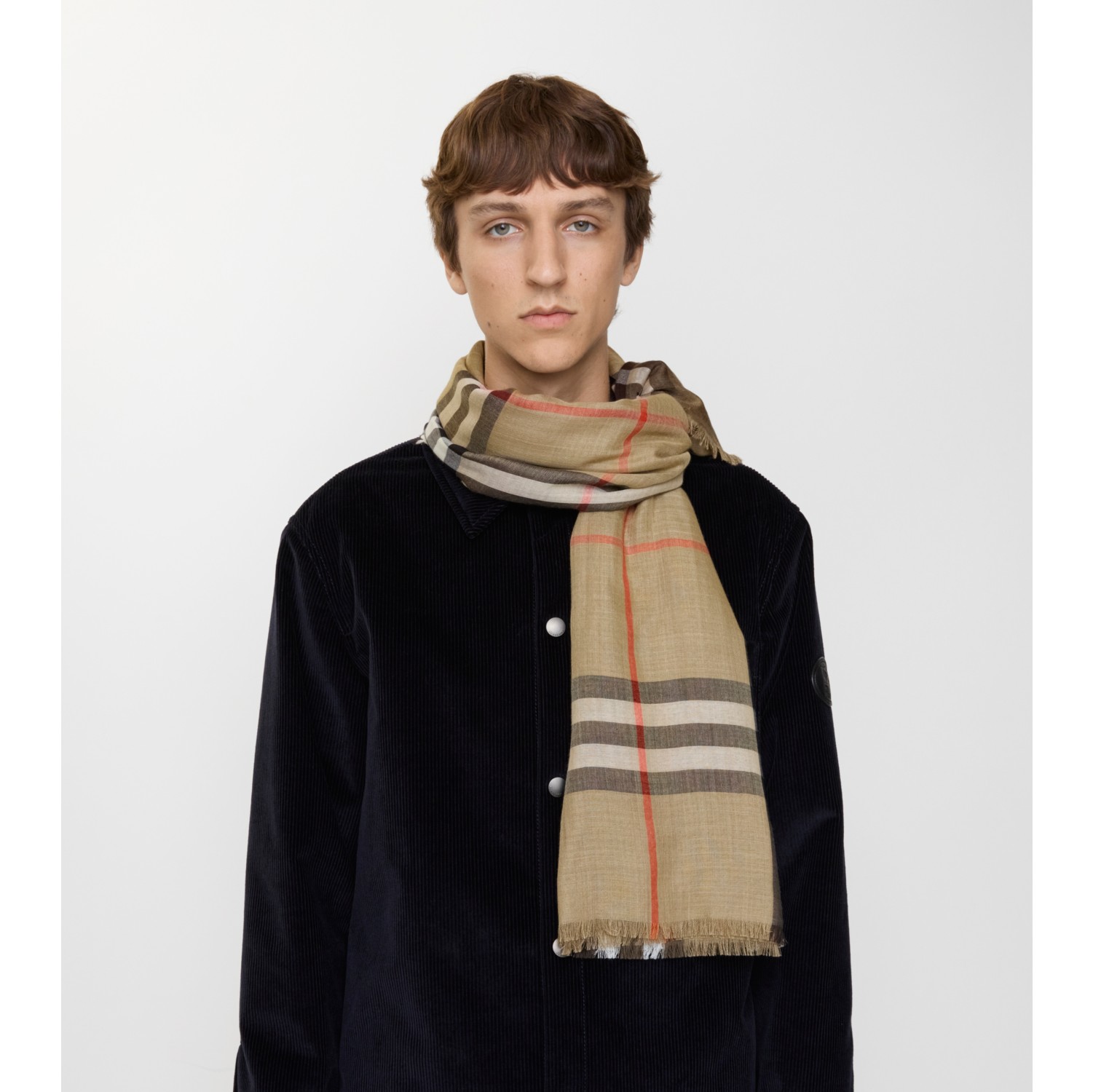 Reversible Check Wool Silk Scarf
