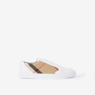 Burberry New Salmond Check Leather Sneakers In Optic White
