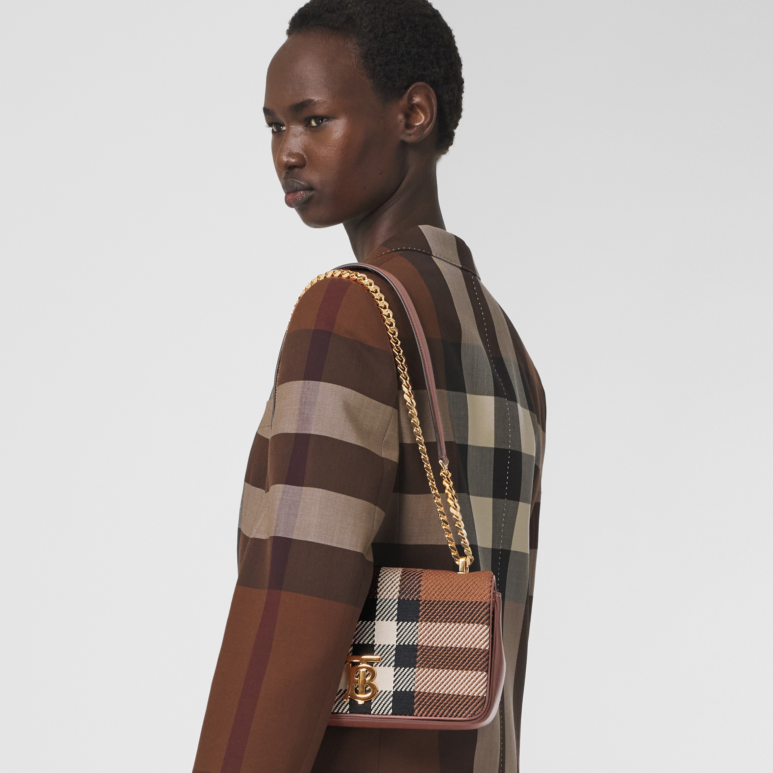 Small Knitted Check Lola Bag in Dark Birch Brown - Women | Burberry® Official - 3