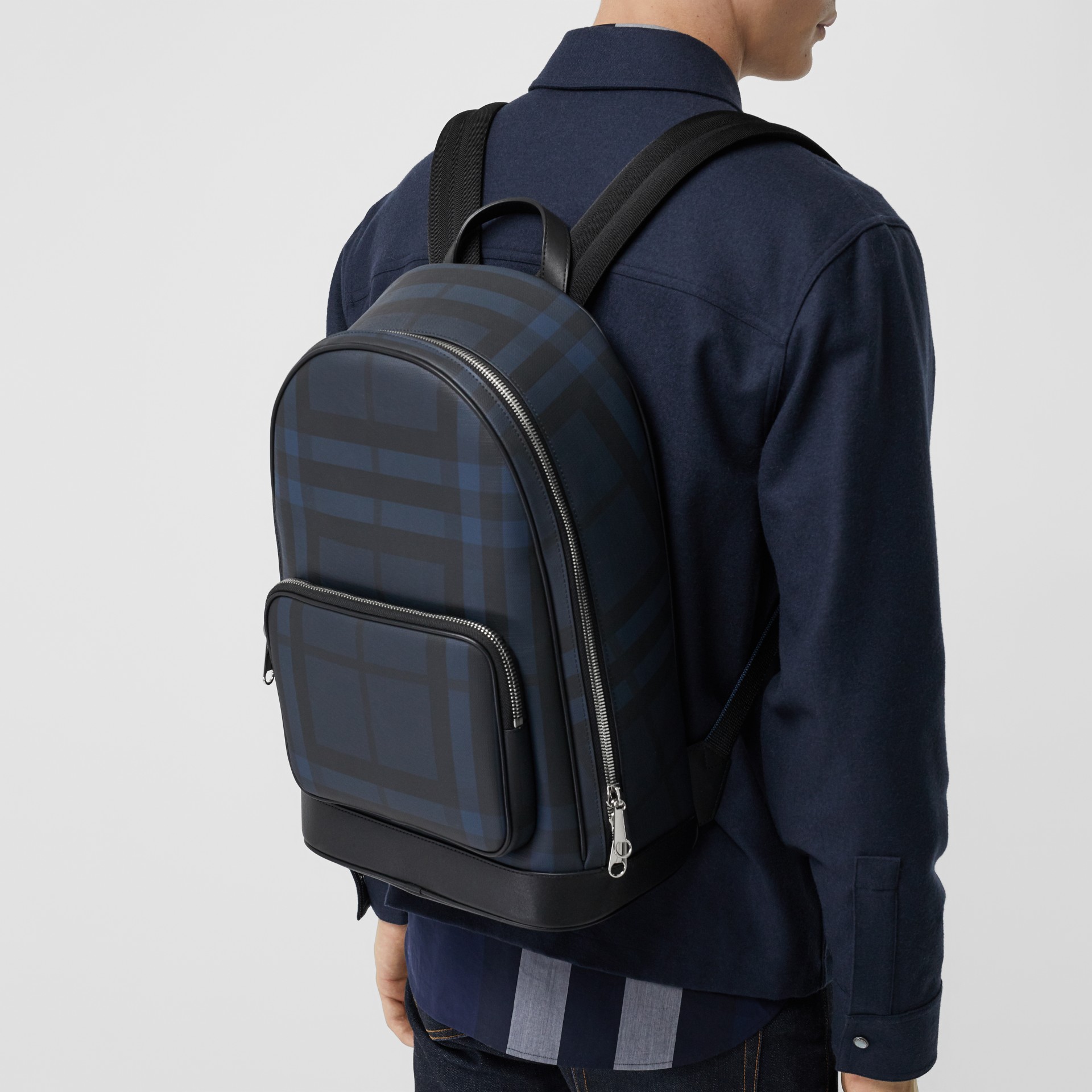 London Check and Leather Backpack in Navy/black Men Burberry United