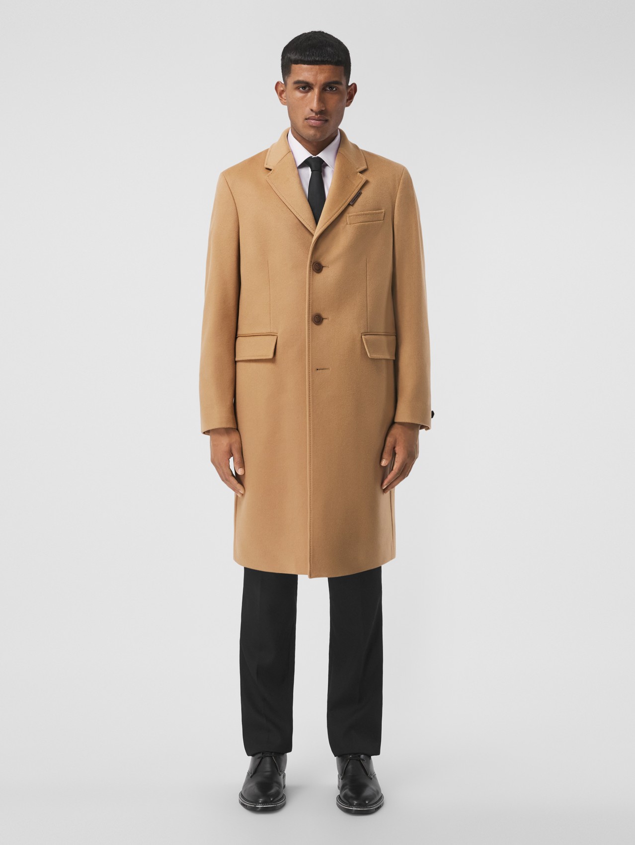 Button Detail Wool Cashmere Tailored Coat in Camel
