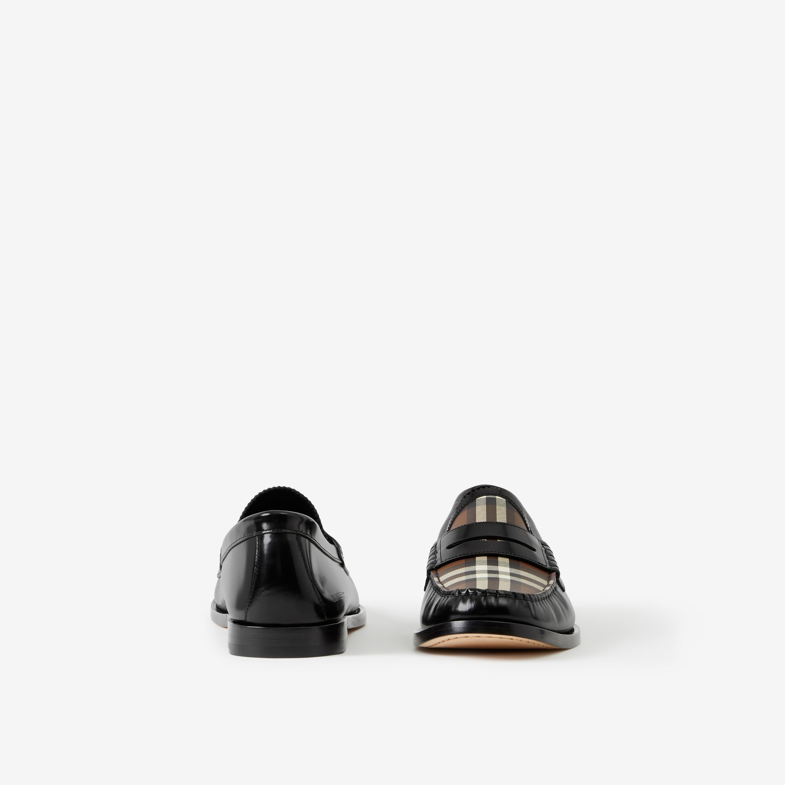 Check Panel Leather Loafers in Black - Men | Burberry® Official - 4