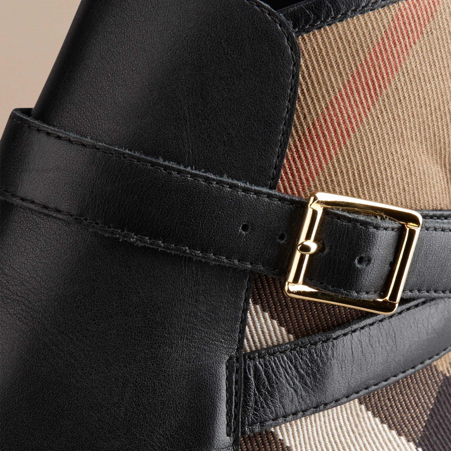 vintage check and leather ankle boots