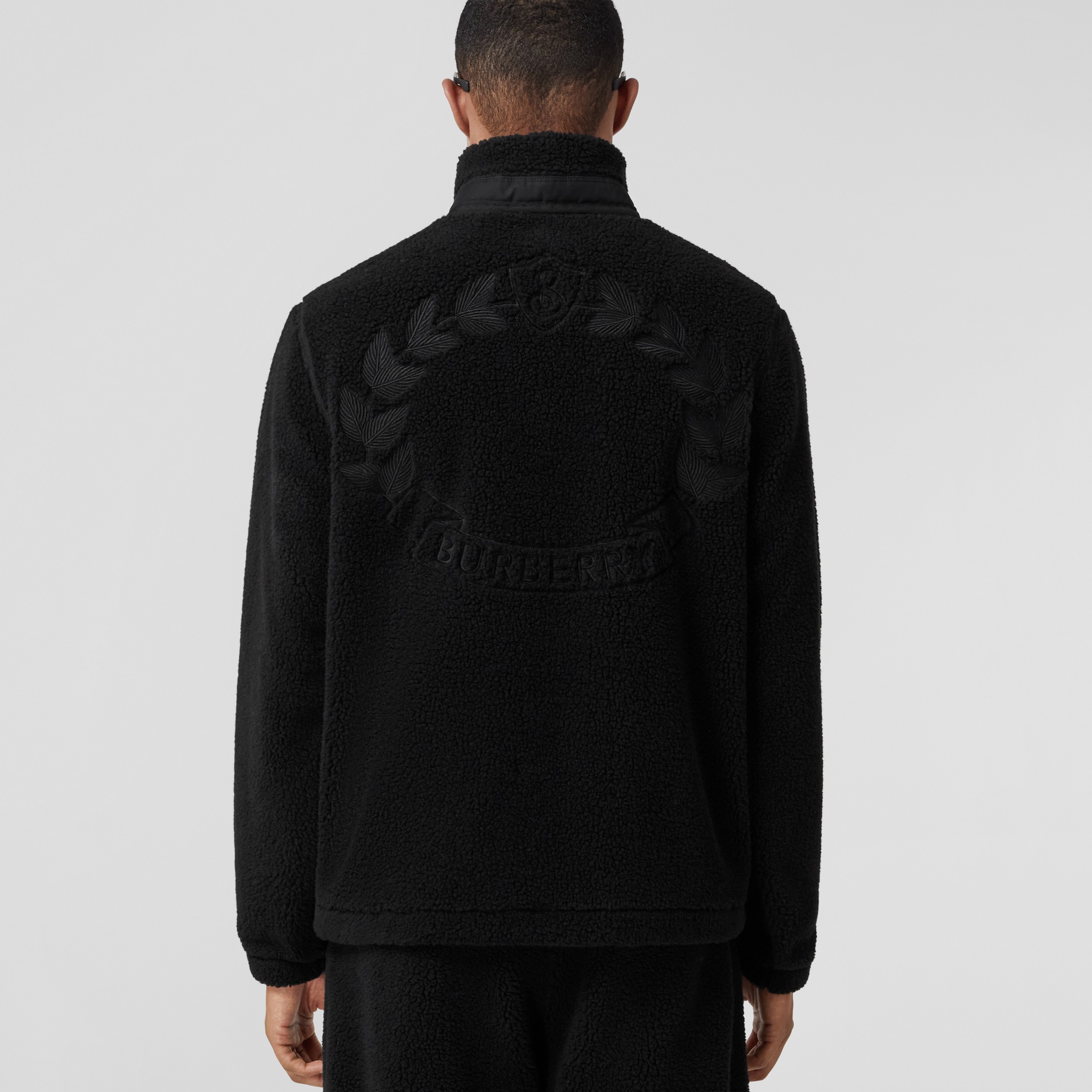 Embroidered Oak Leaf Crest Fleece Jacket in Black - Men | Burberry® Official - 3