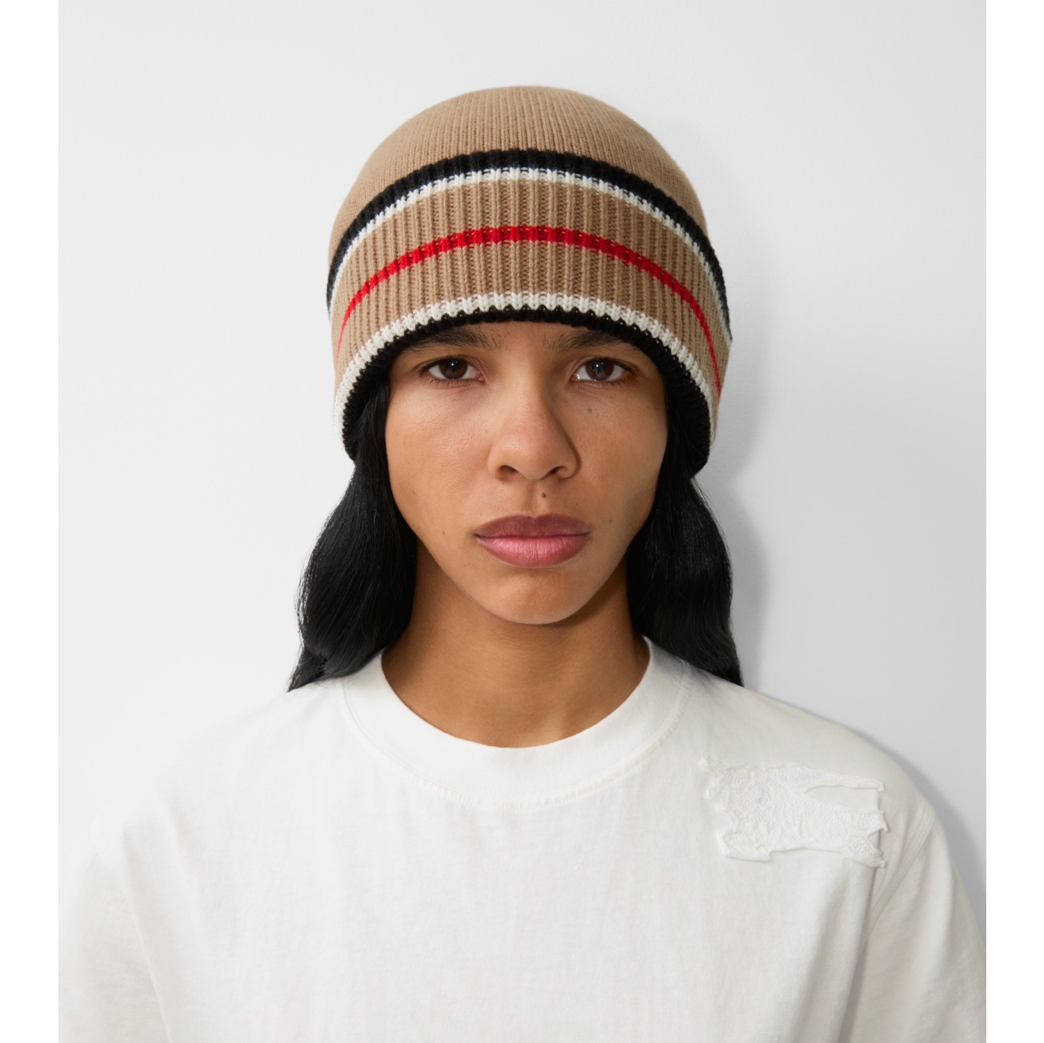 Reversible Icon Stripe Cashmere Cotton Beanie