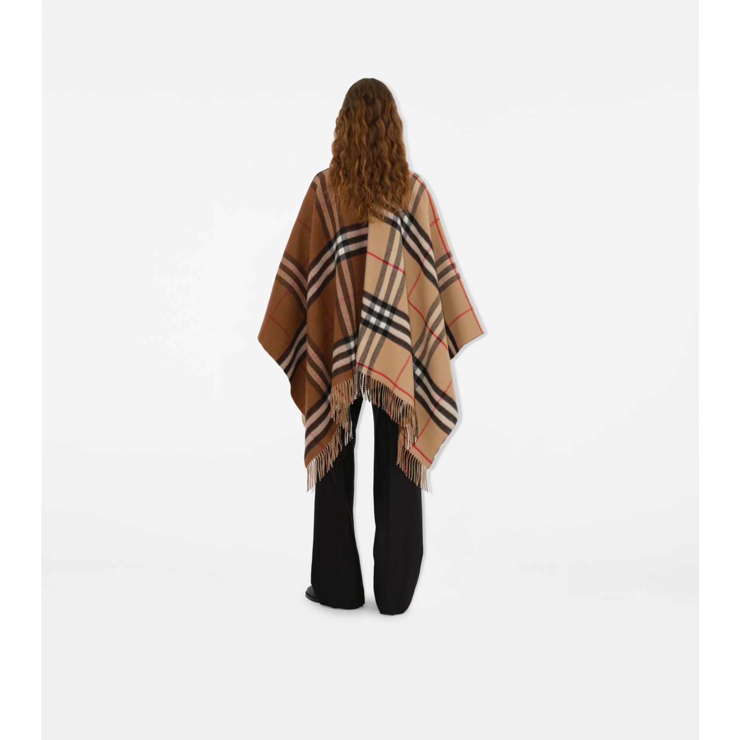 Contrast Check Wool Cashmere Cape