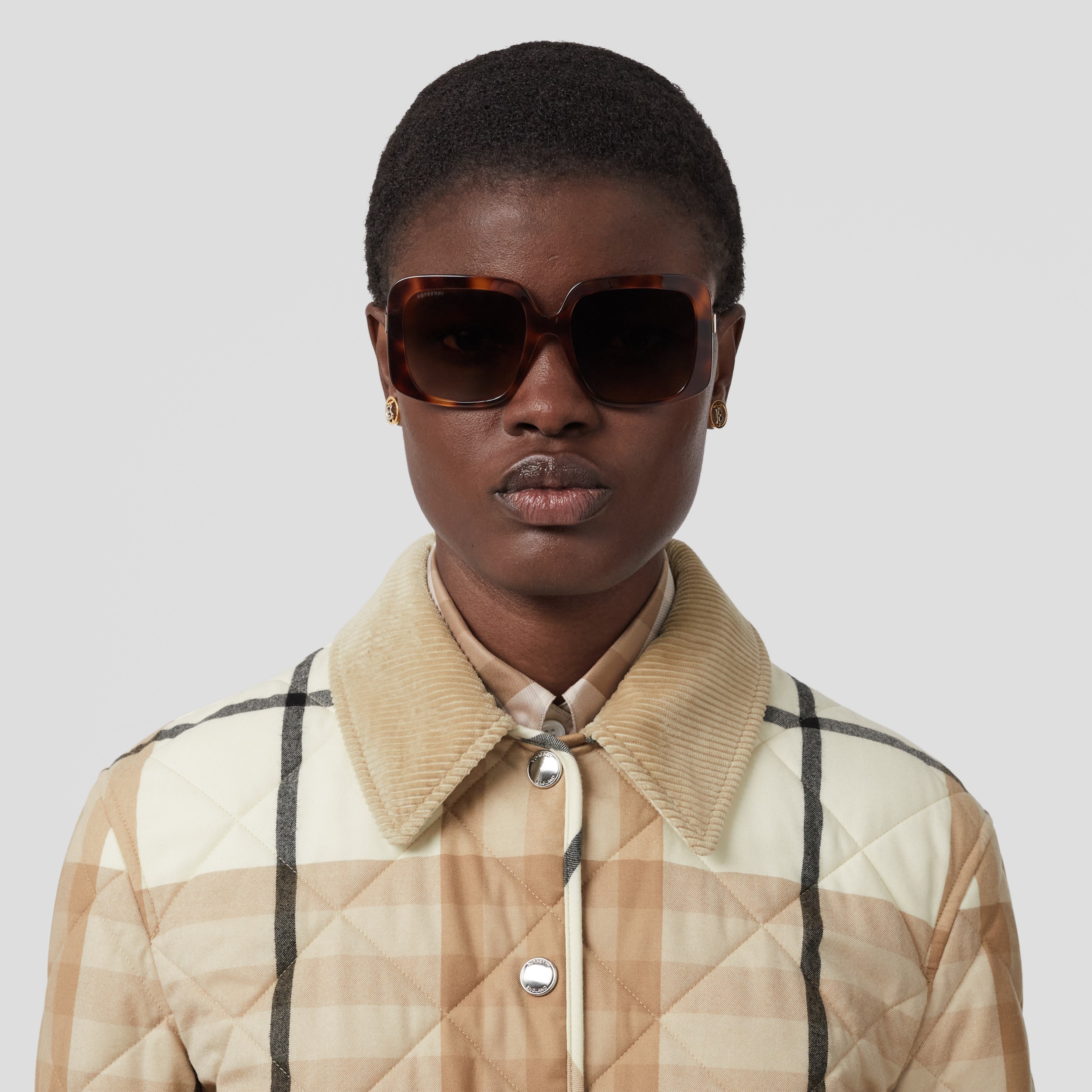 Corduroy Collar Diamond Quilted Wool Barn Jacket in Frosted White