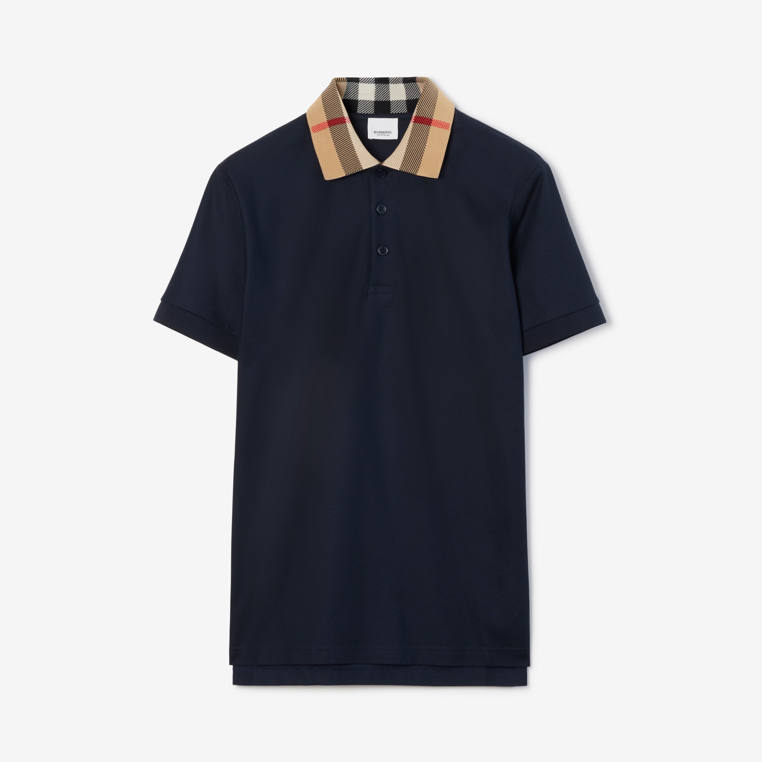 Check Collar Cotton Polo Shirt in Smoked Navy - Men | Burberry® Official