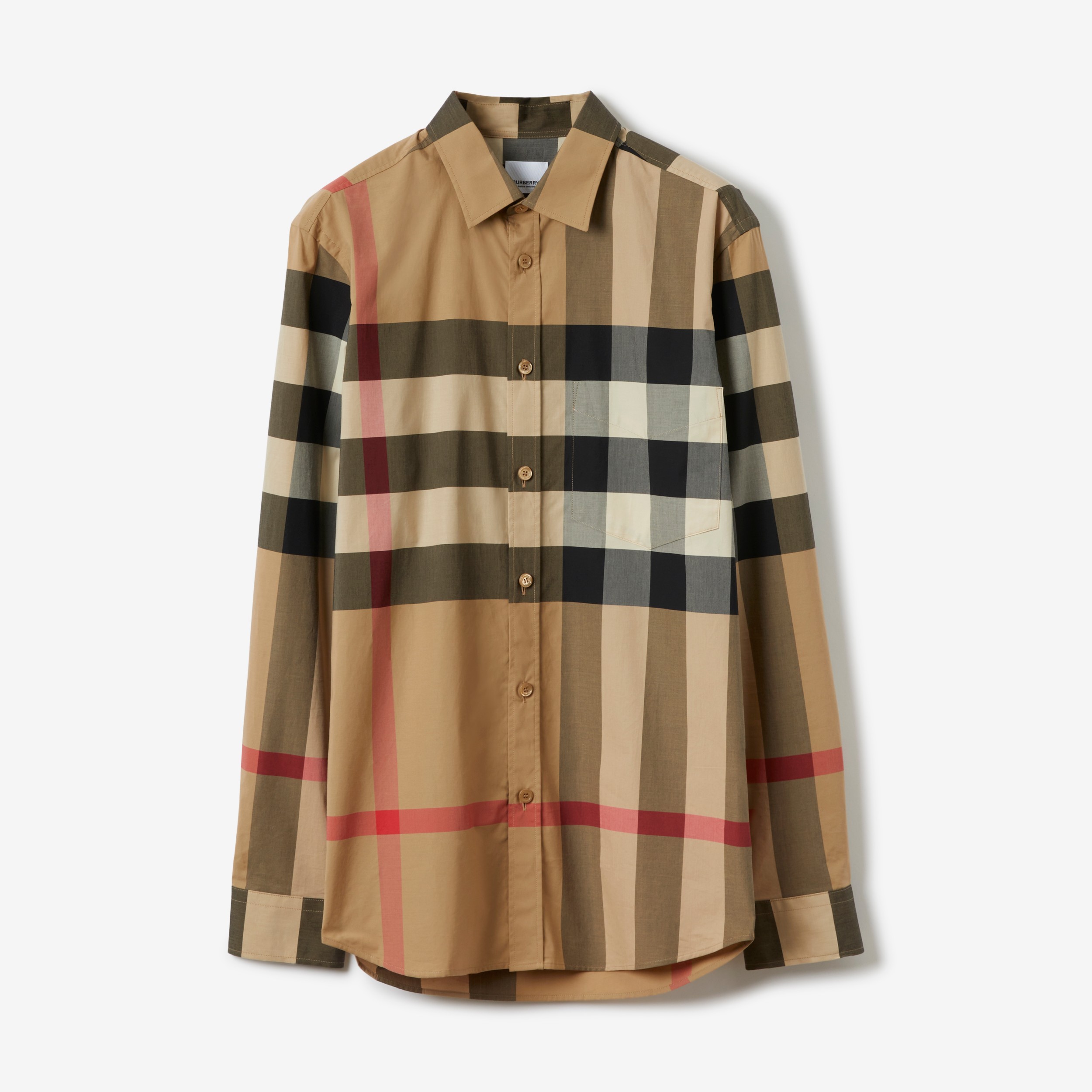 Woord Actie verdwijnen Check Stretch Cotton Poplin Shirt in Archive Beige | Burberry® Official