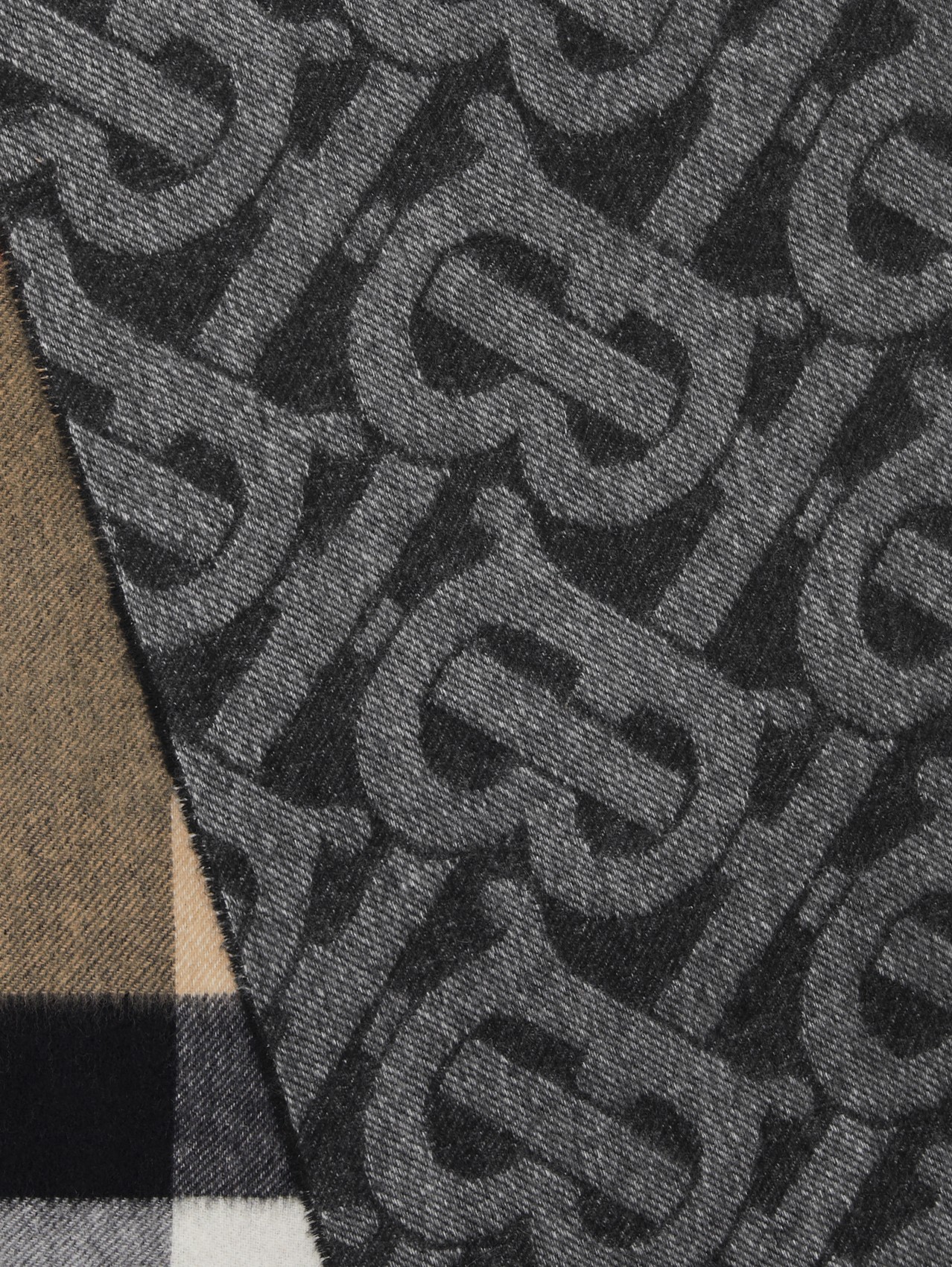 Sciarpa reversibile in cashmere con motivo tartan e motivo monogramma (Nero/bianco)