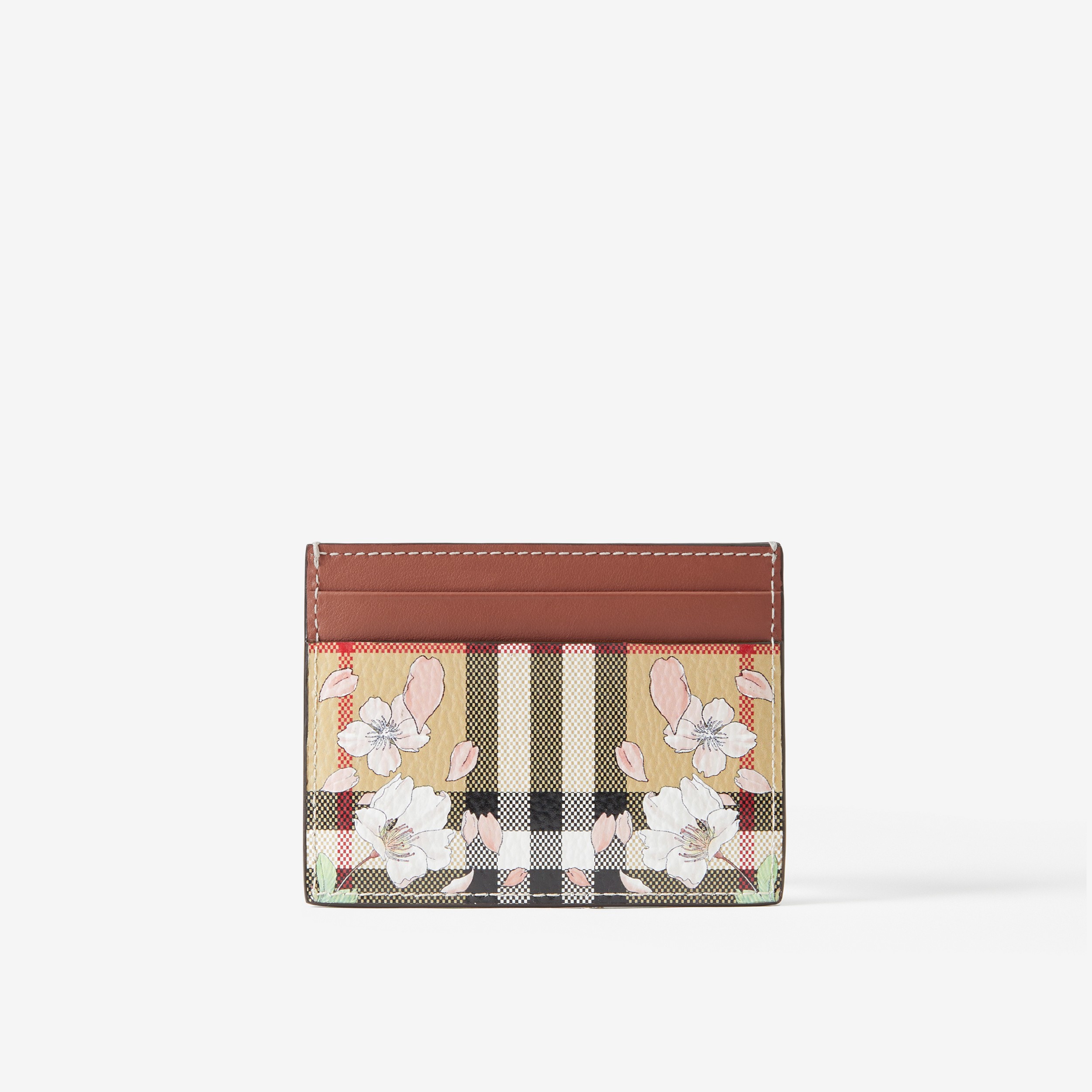 Floral Check Print Leather Card Case in Archive Beige - Women | Burberry® Official - 3