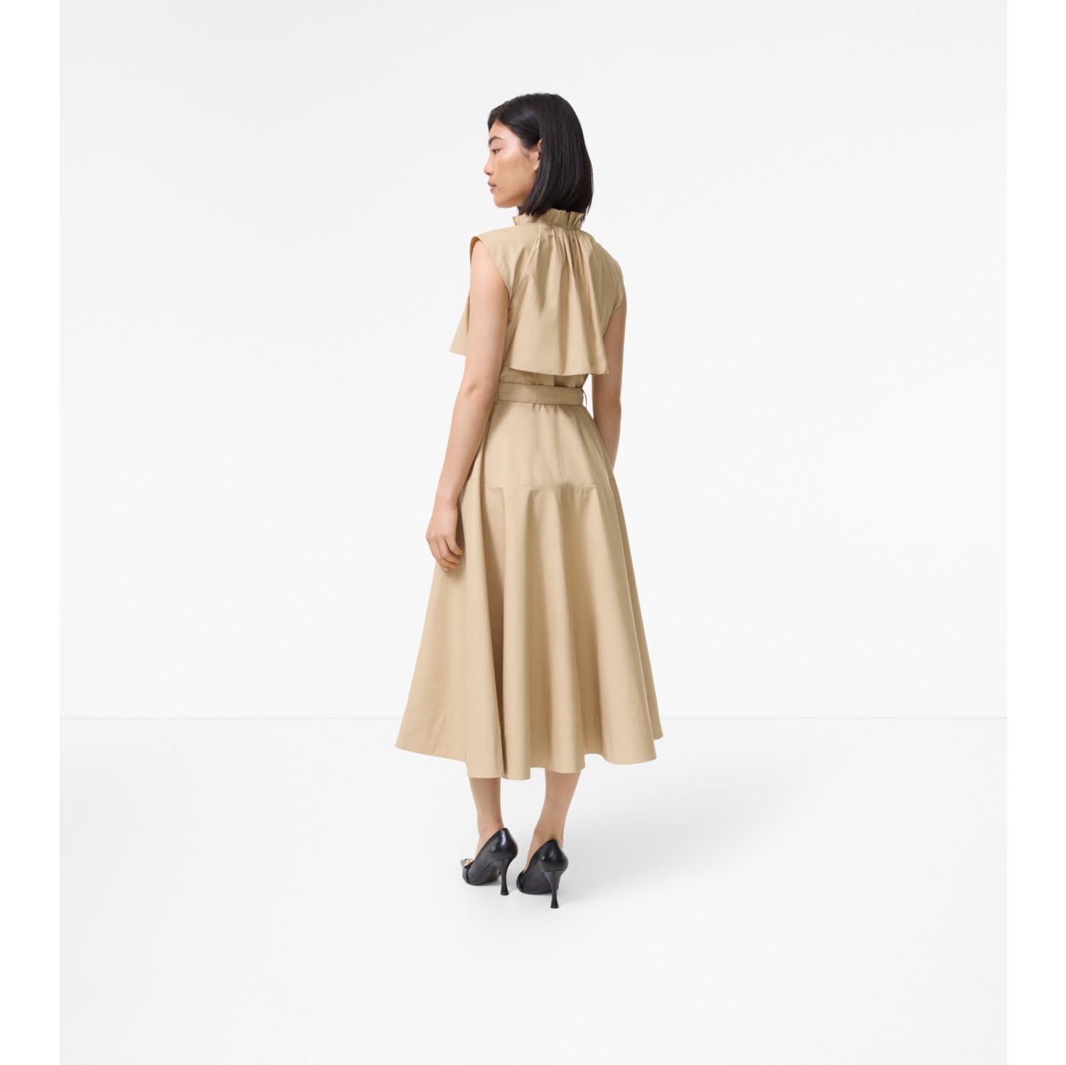 Cotton Poplin Midi Dress in Harvest beige - Women | Burberry® Official
