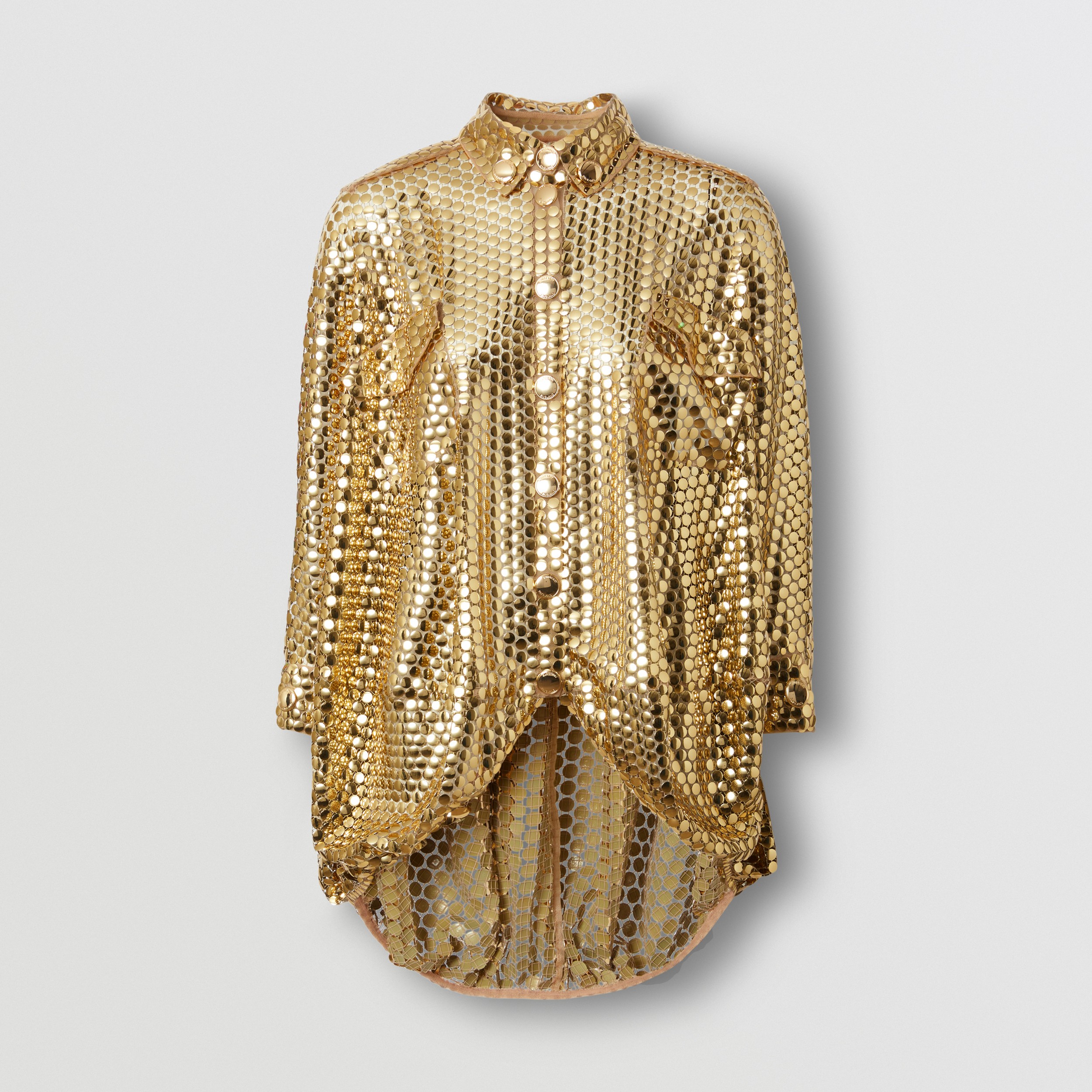Metallic Paillette-embellished Mesh Cape Shirt in Gold - Women | Burberry® Official - 4