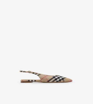 Check Dame Slingback Ballerinas​ in Sand - Women, Linen | Burberry® Official